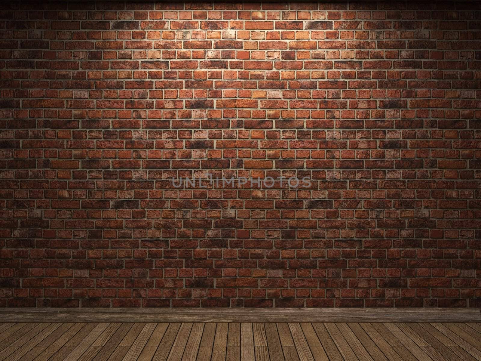 illuminated brick wall made in 3D graphics