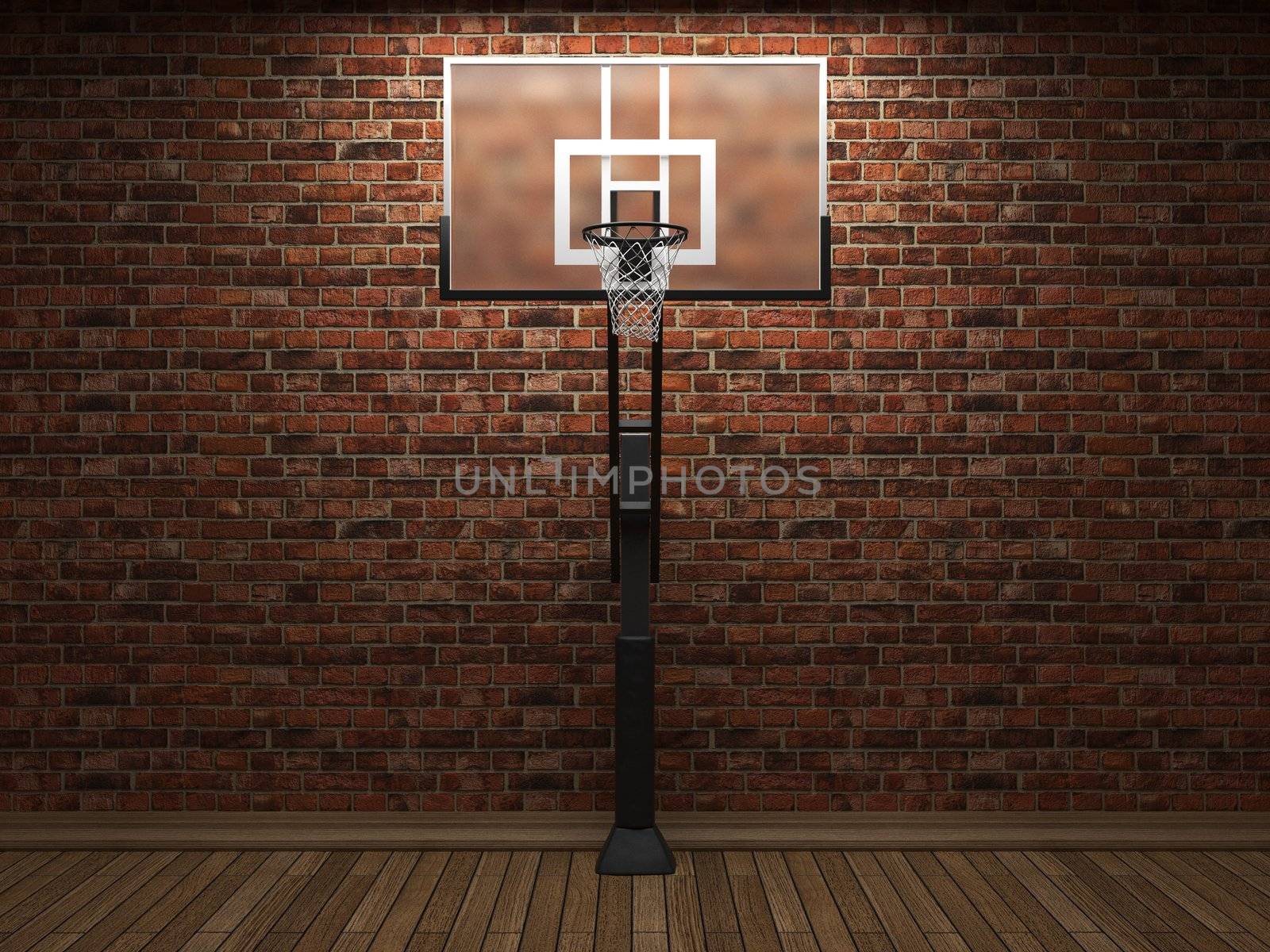 old brick wall and basketball made in 3D graphics