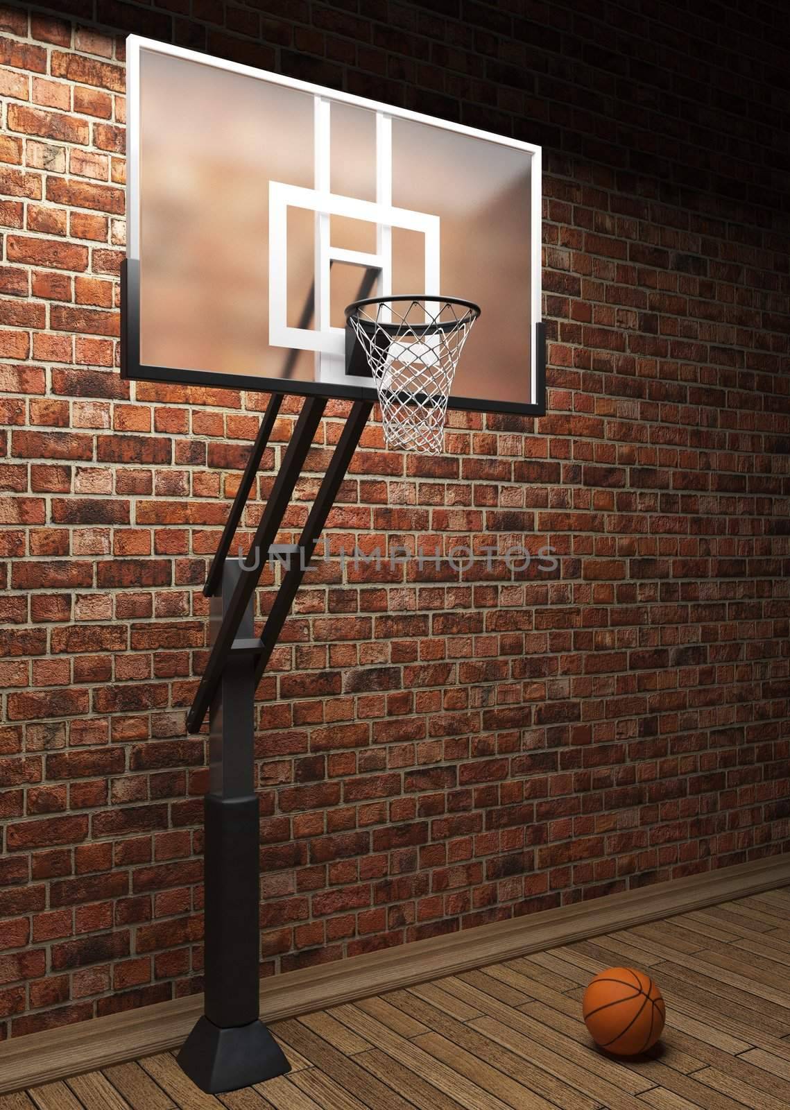 old brick wall and basketball by icetray
