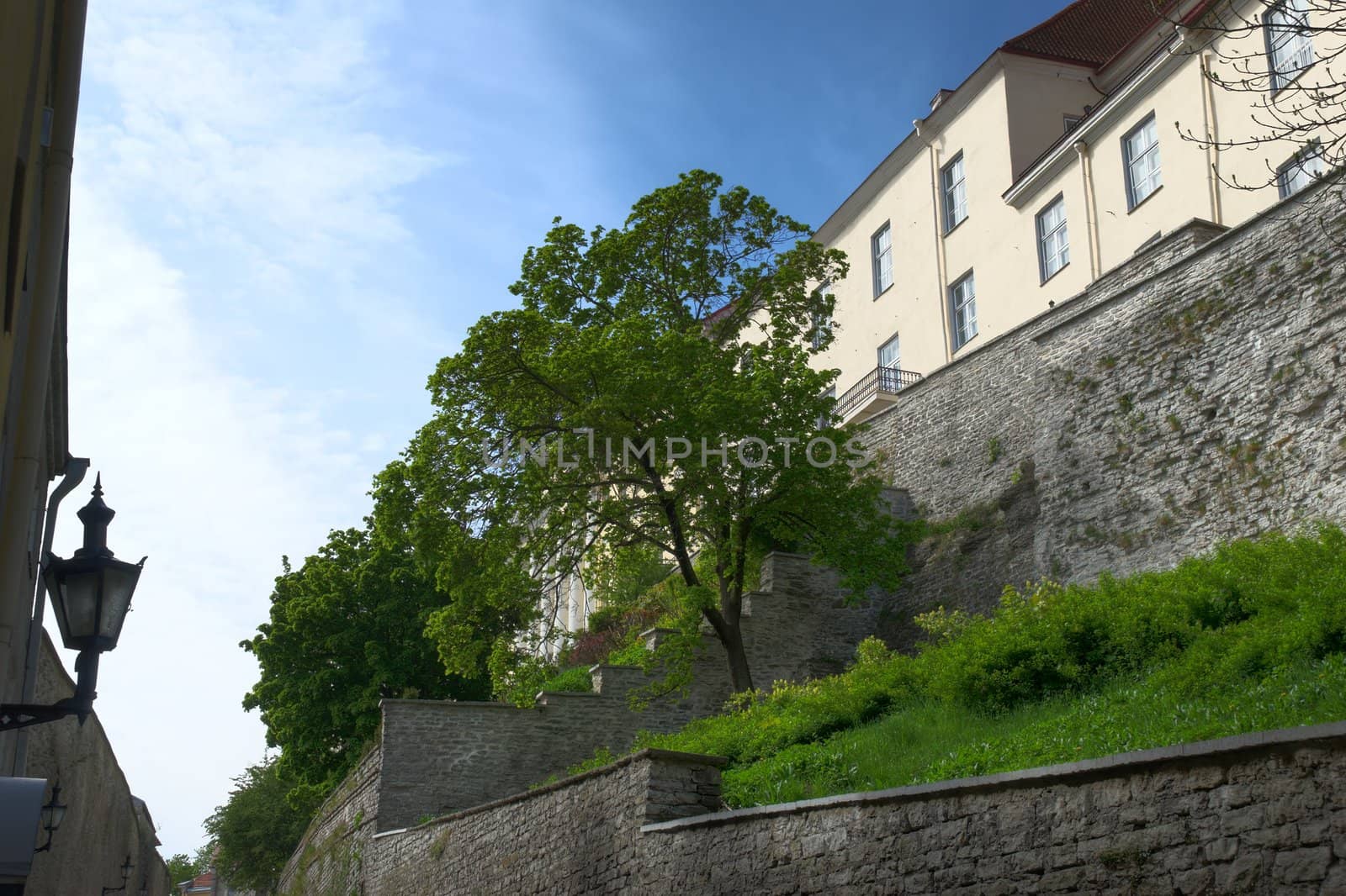 The battlements of the upper city in Tallinn, Estonia, photographed from Pikk Jalg street. The image is HDR tonemapped from three individual exposures.
