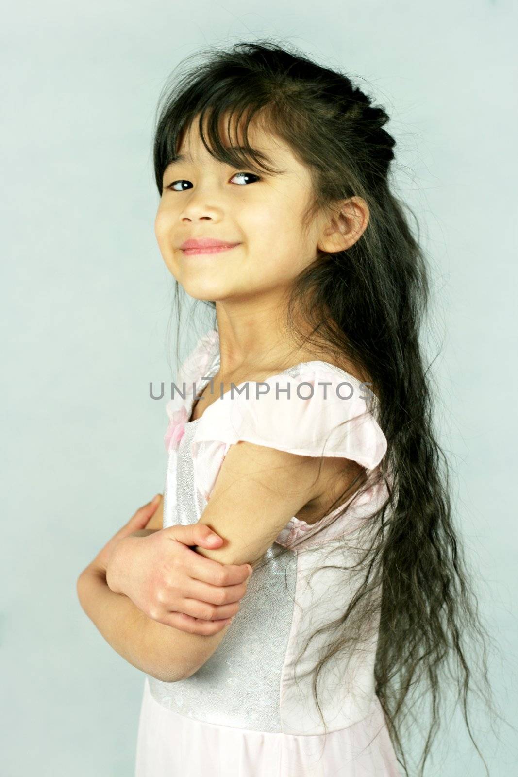 Little confident girl, part Scandinavian,Asian descent