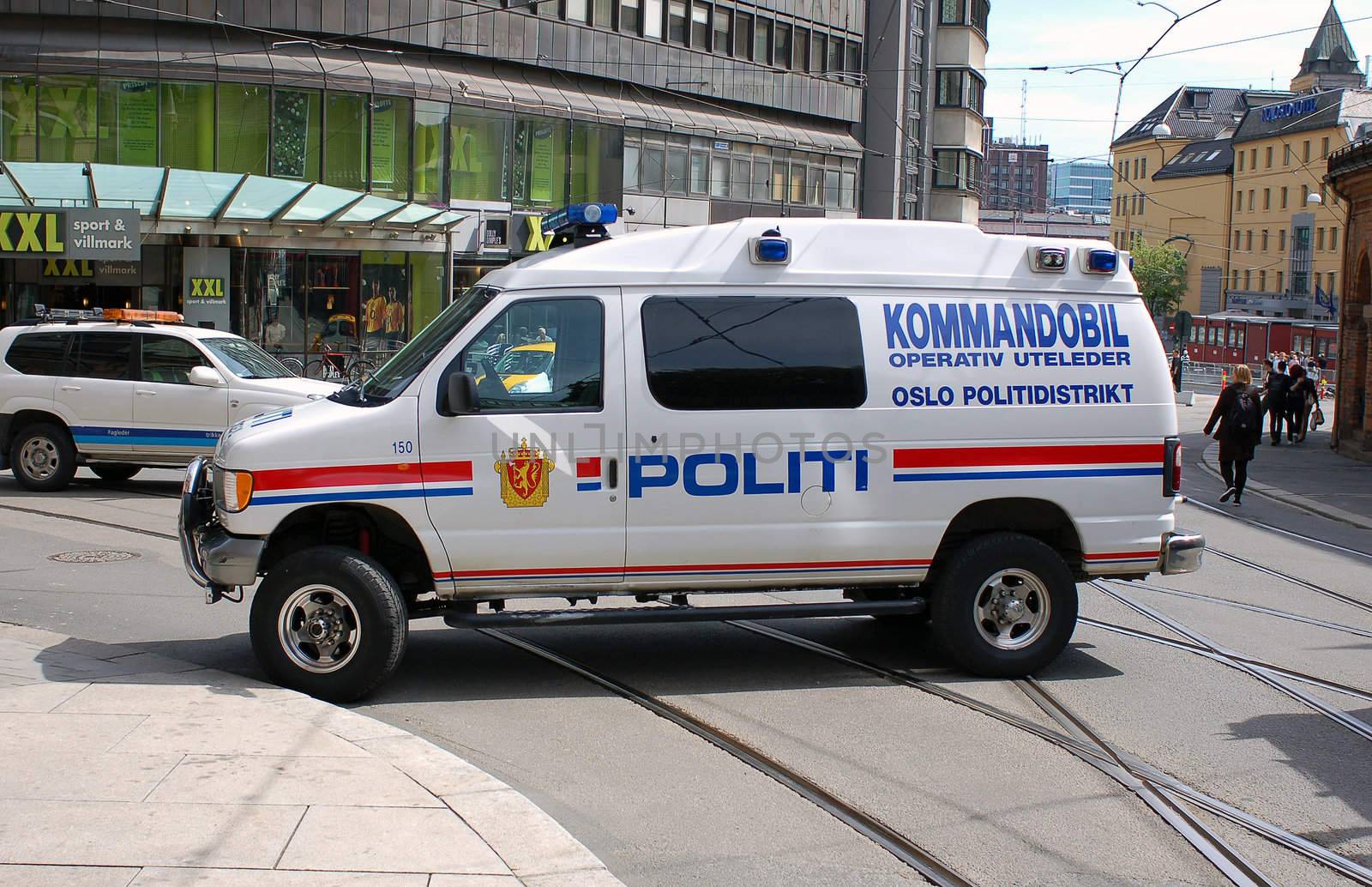 Policecar blocking street in Oslo