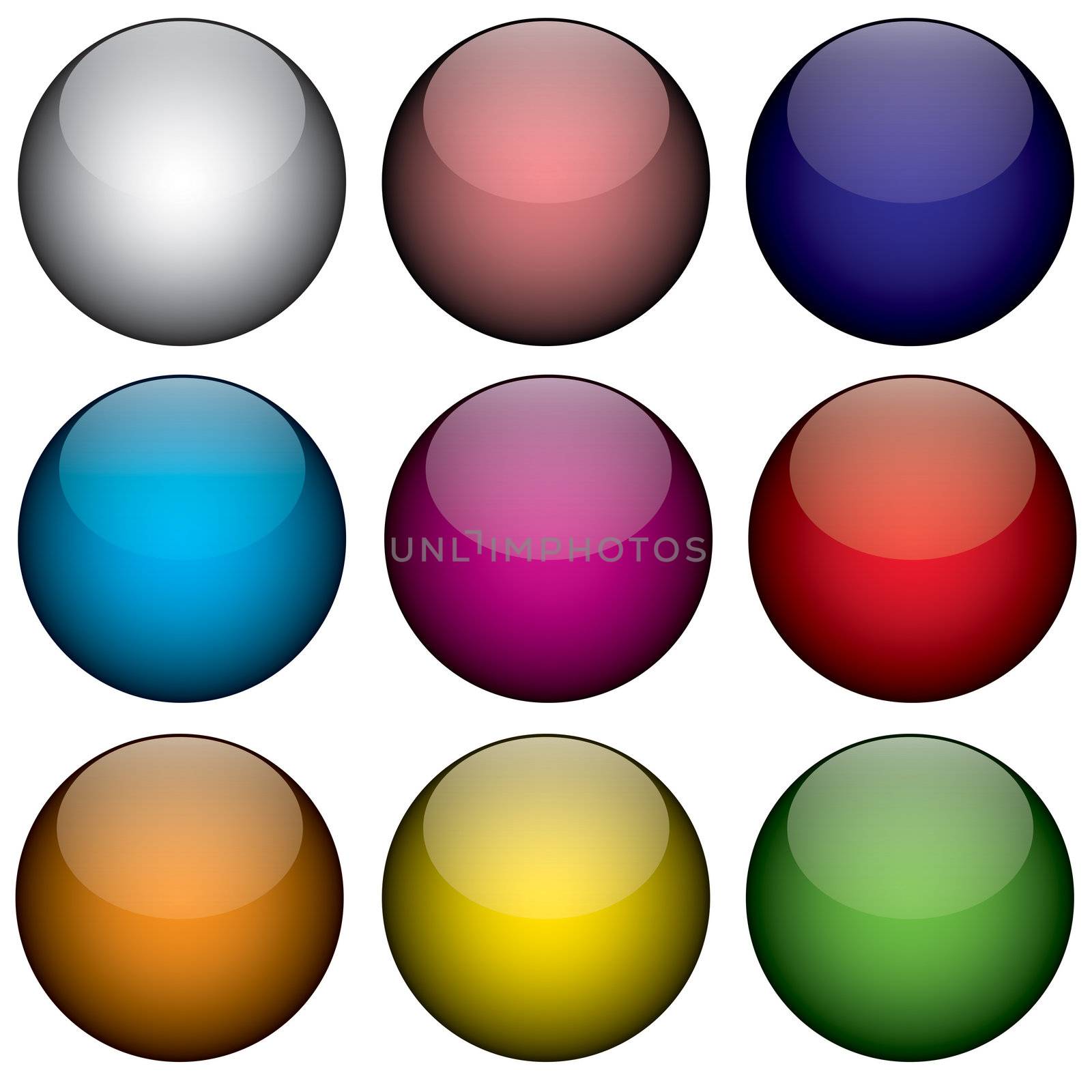 An arrangement of colorful orbs / circles that look just like buttons, planets, or even jelly beans.