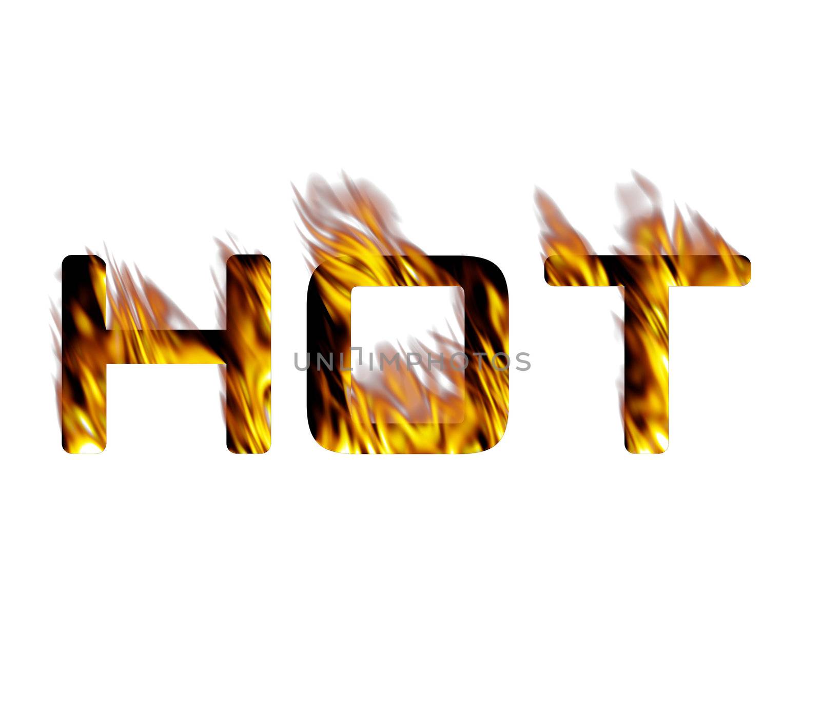 the word "hot" engulfed in flames - it can be used to denote something as "popular" or even warm weather conditions.