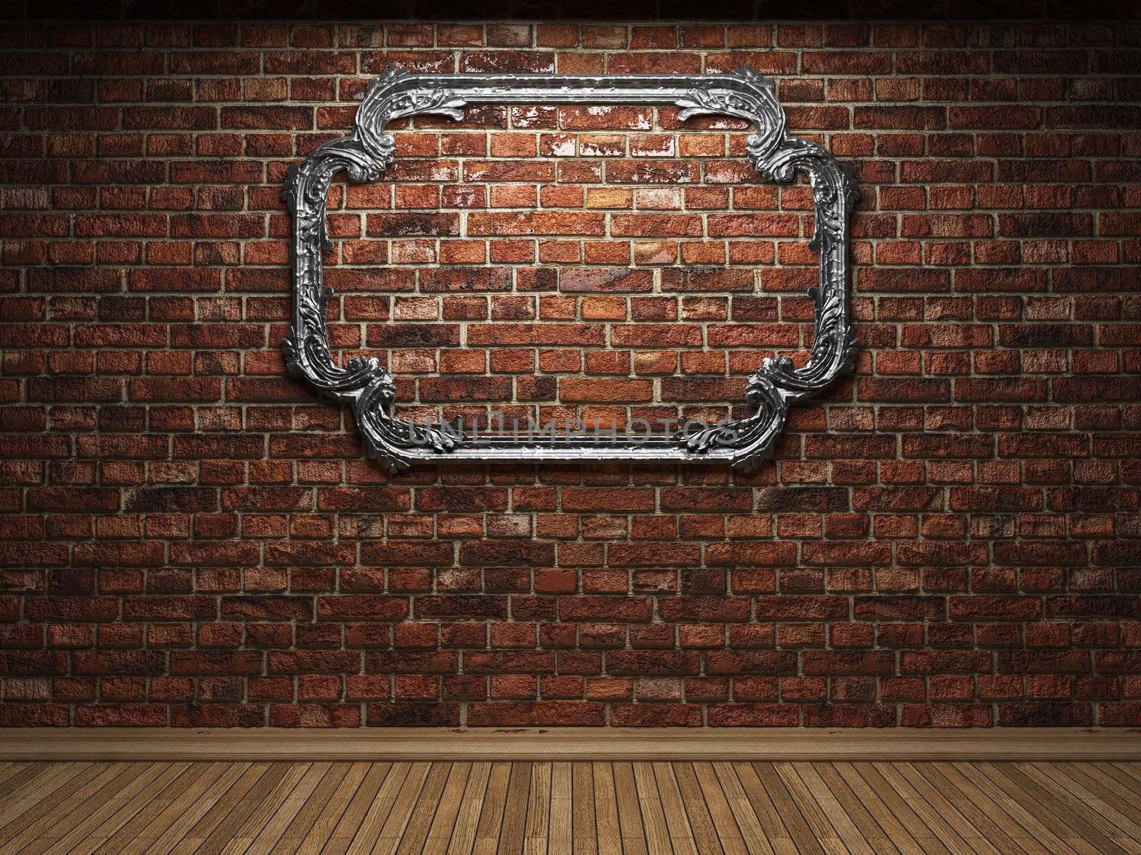 illuminated brick wall and frame made in 3D