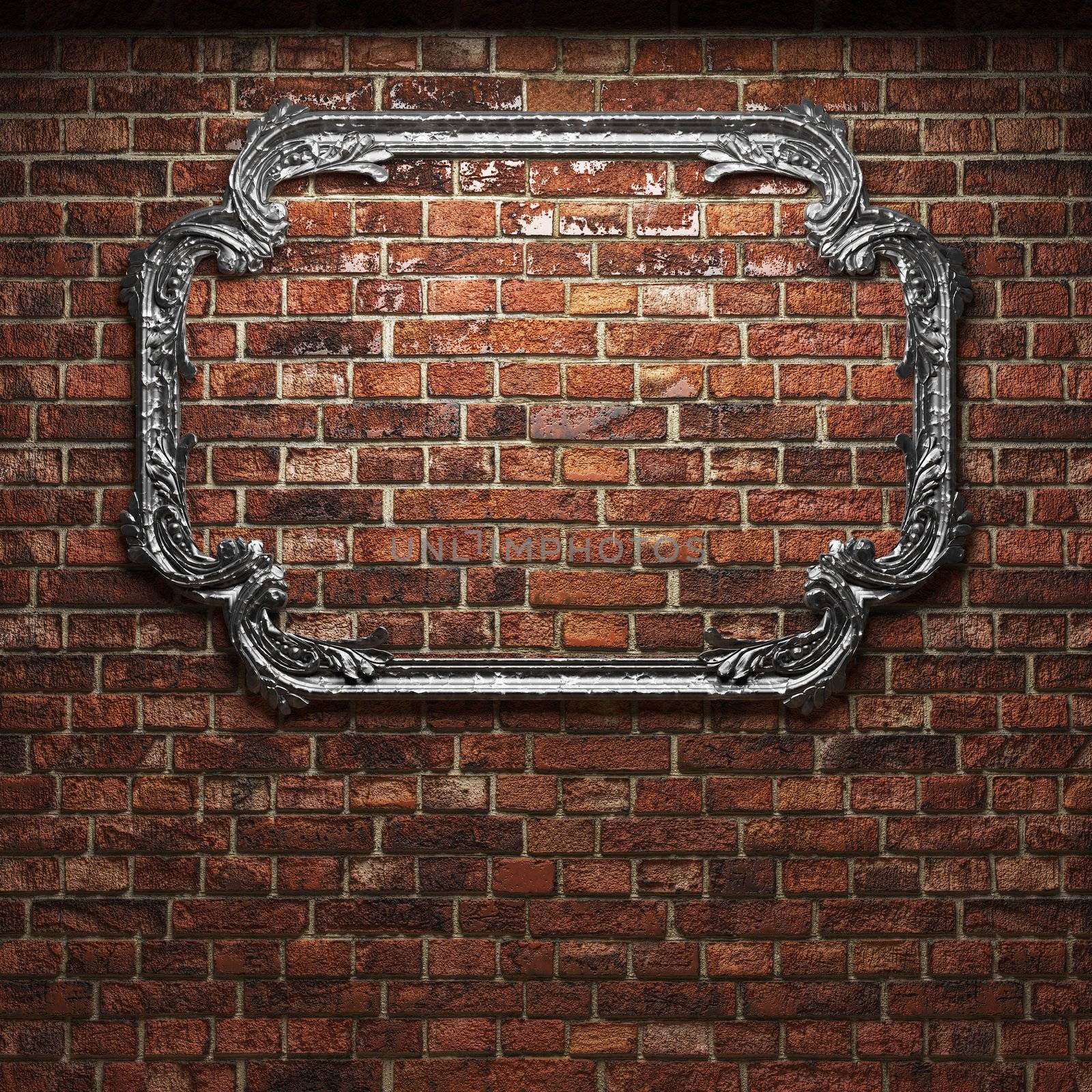 illuminated brick wall and frame made in 3D