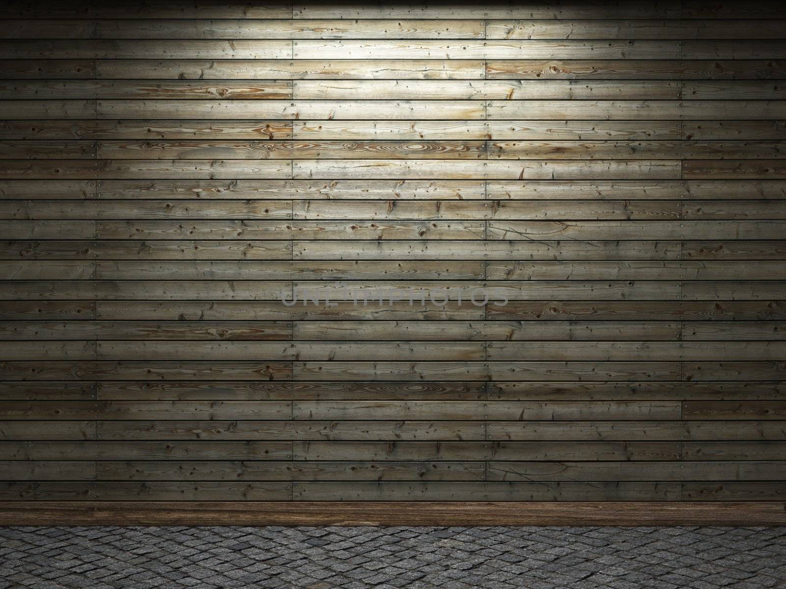 illuminated wooden wall made in 3D graphics