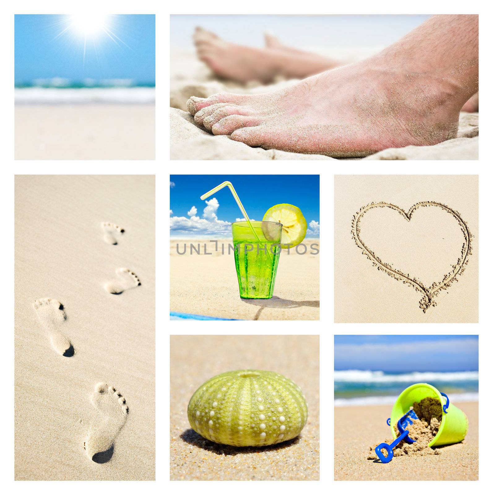 Collage of different summer beach holiday scenes