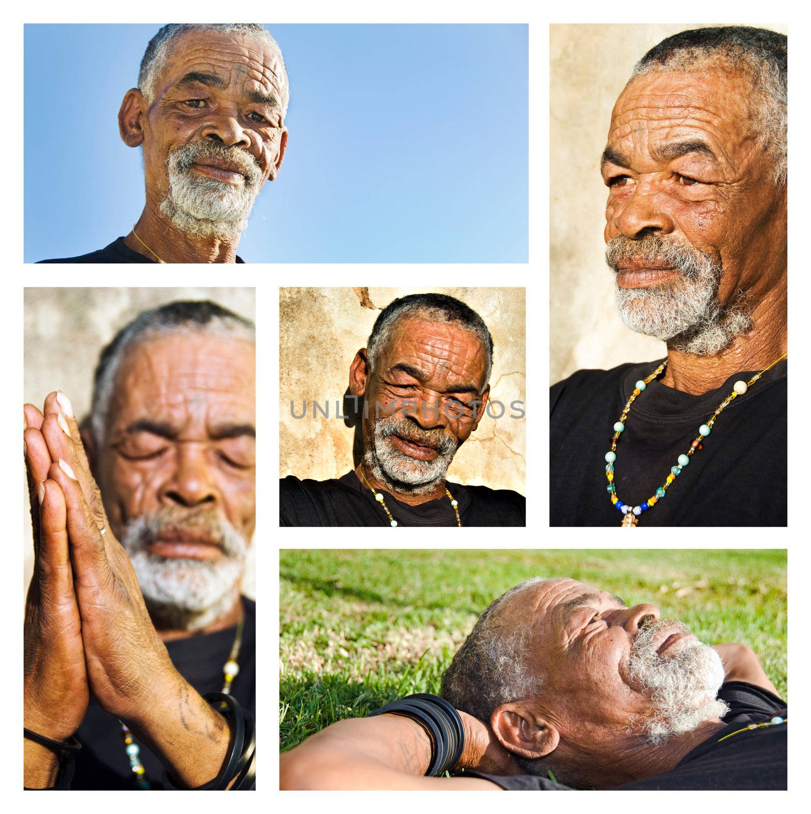 Senior African man - collage with different portraits.