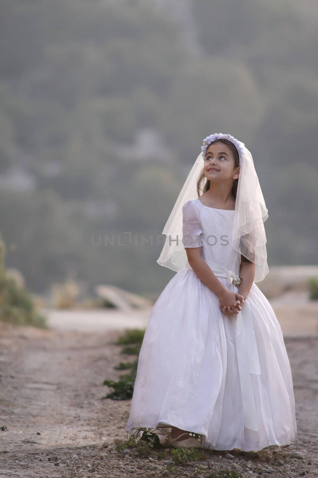 Girl celebrating her first communion