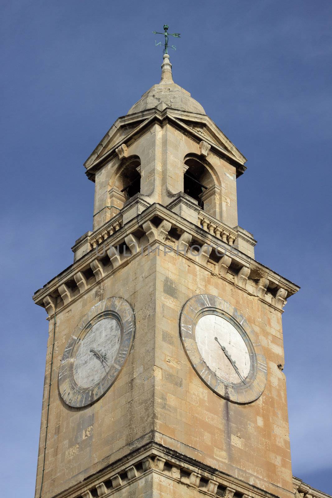 Clock tower of the Maritime Museum, in the Grand Harbour of Birgu Vittoriosa, Malta