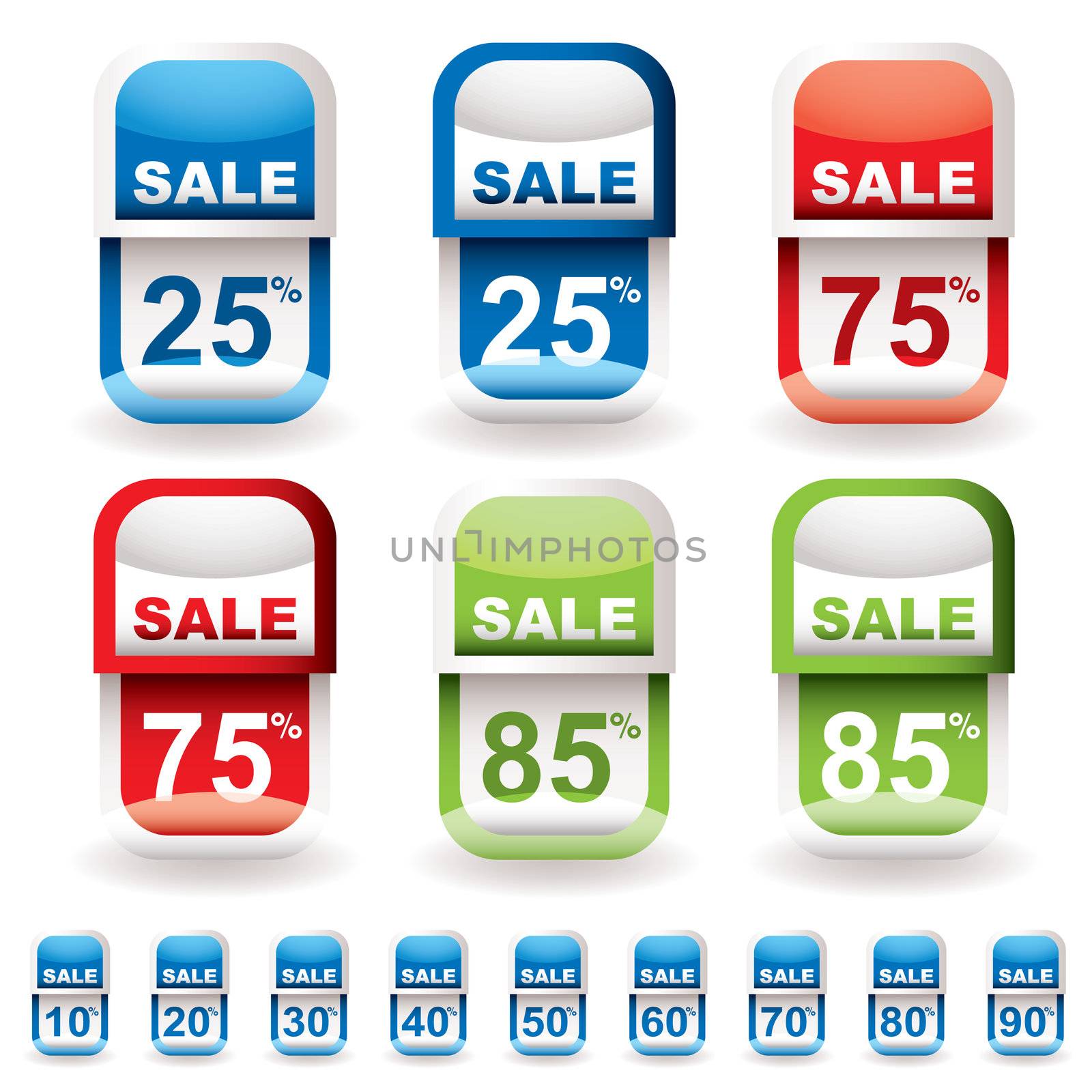 Collection of discount sale tags with different percentage prices