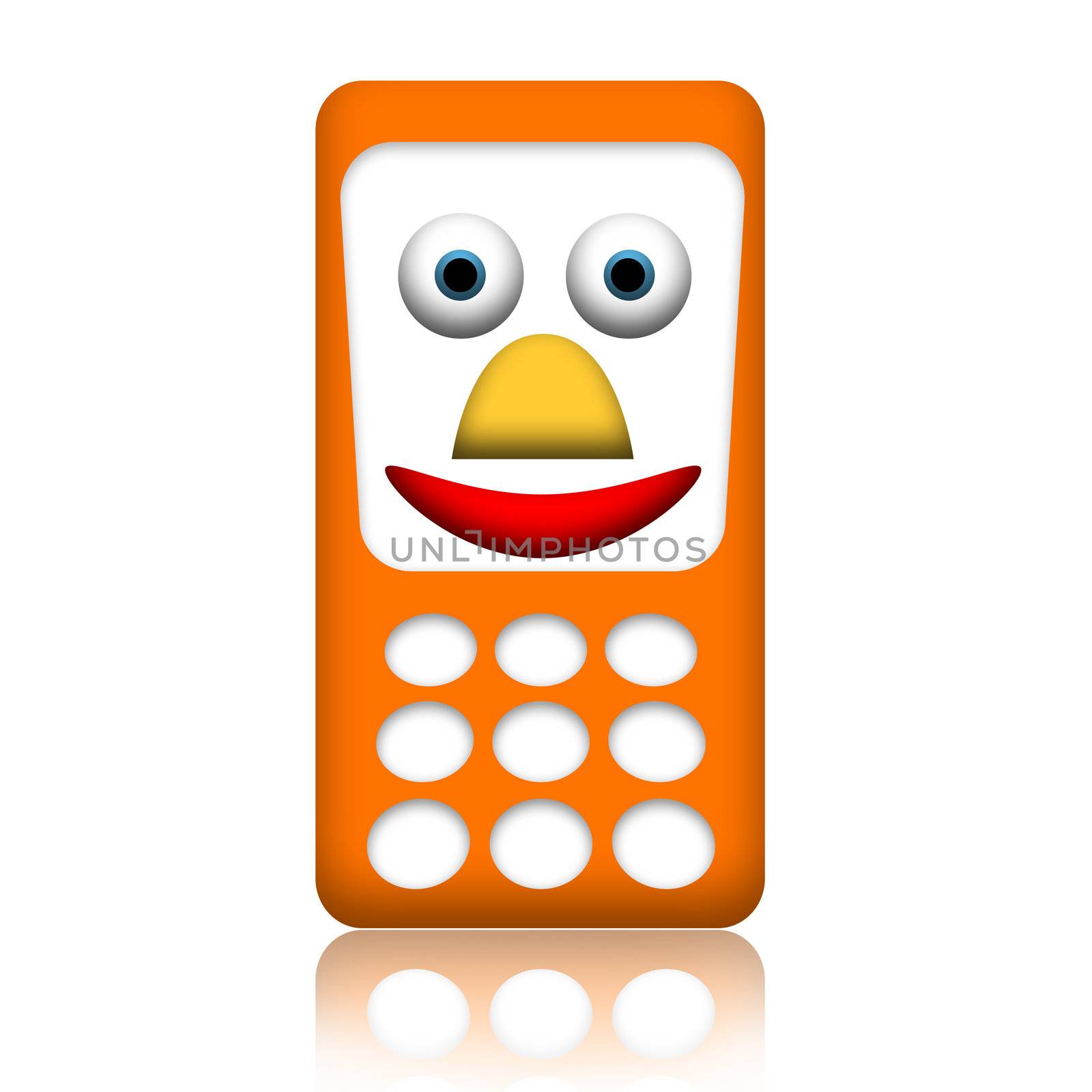 Cheerful smiling cartoon mobile phone isolated over white background