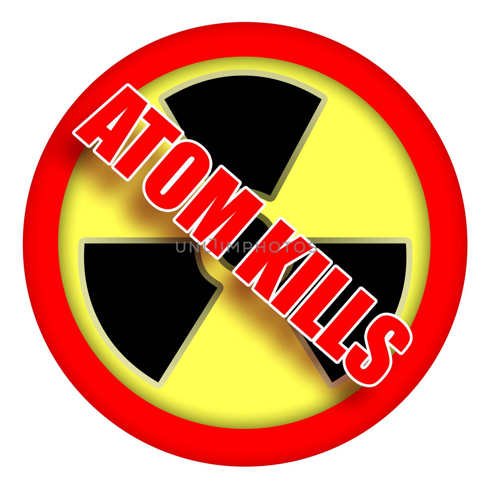 Atom kills, nuclear protest sign illustration isolated over white background