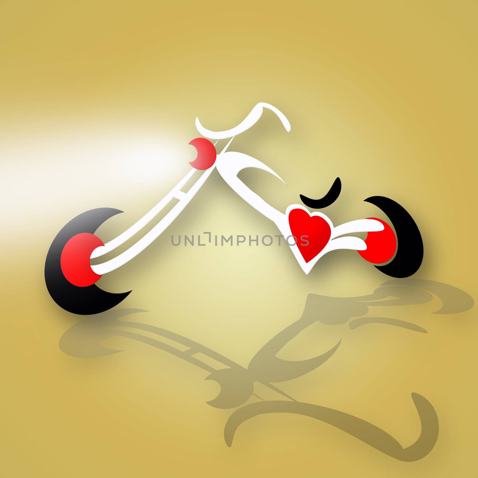 Abstract chopper motorcycle with red heart engine