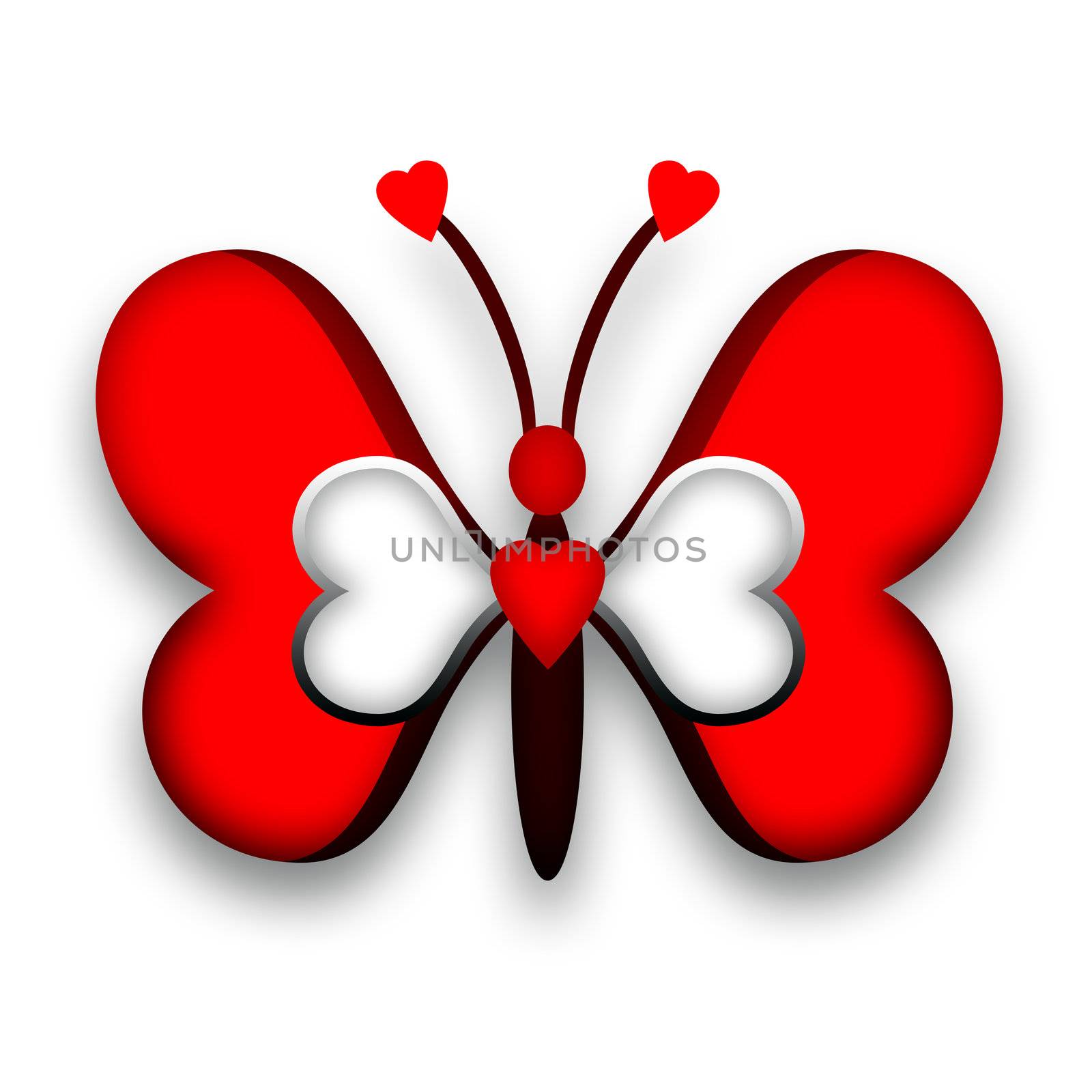 Red decorative butterfly with heart wings