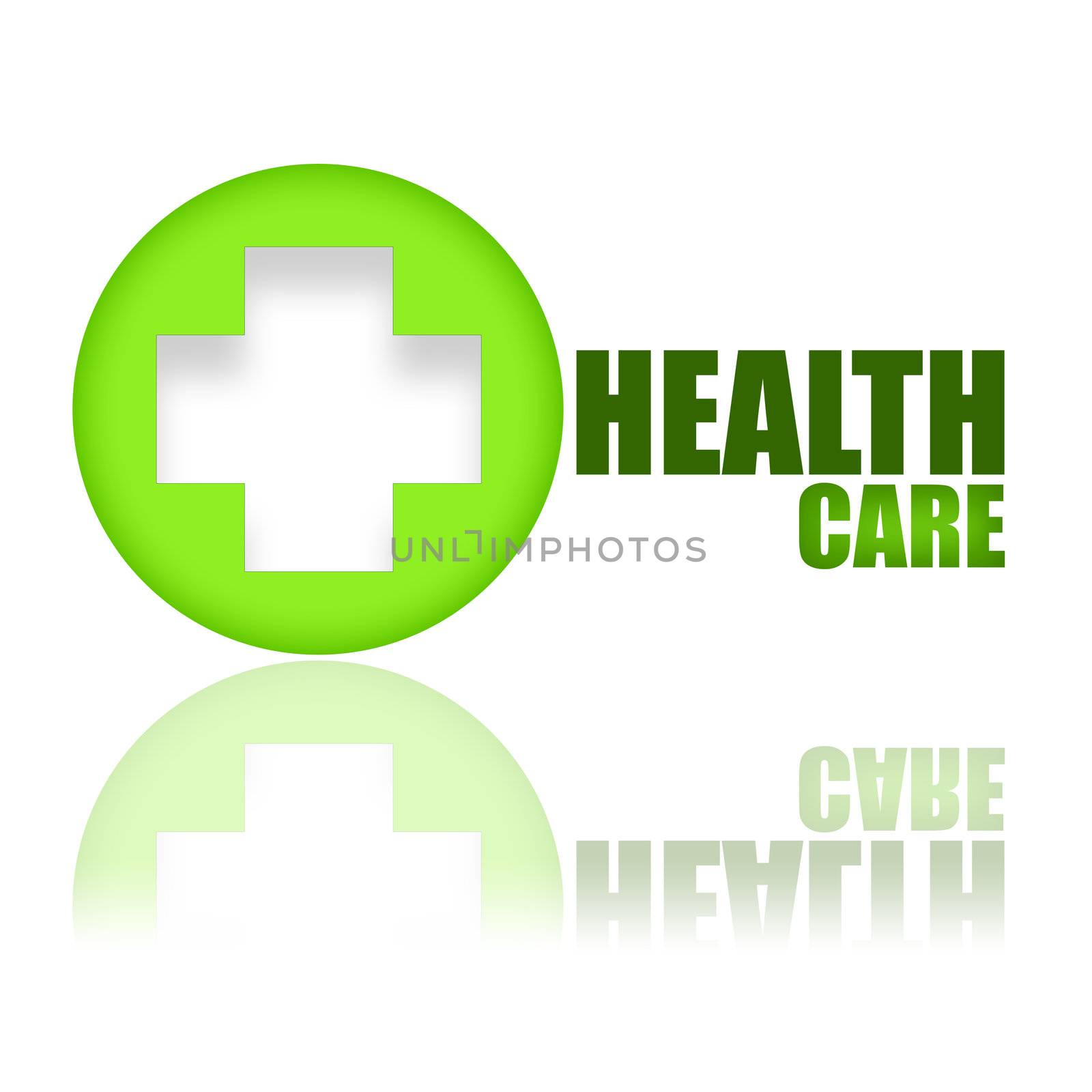 Key to health wellness concept with green medical symbol and health care inscription isolated on white