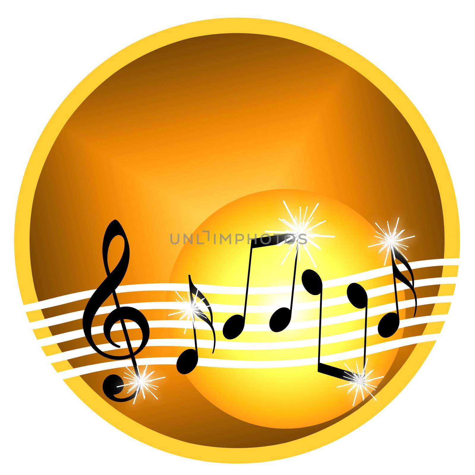 Golden music illustration with random musical symbols