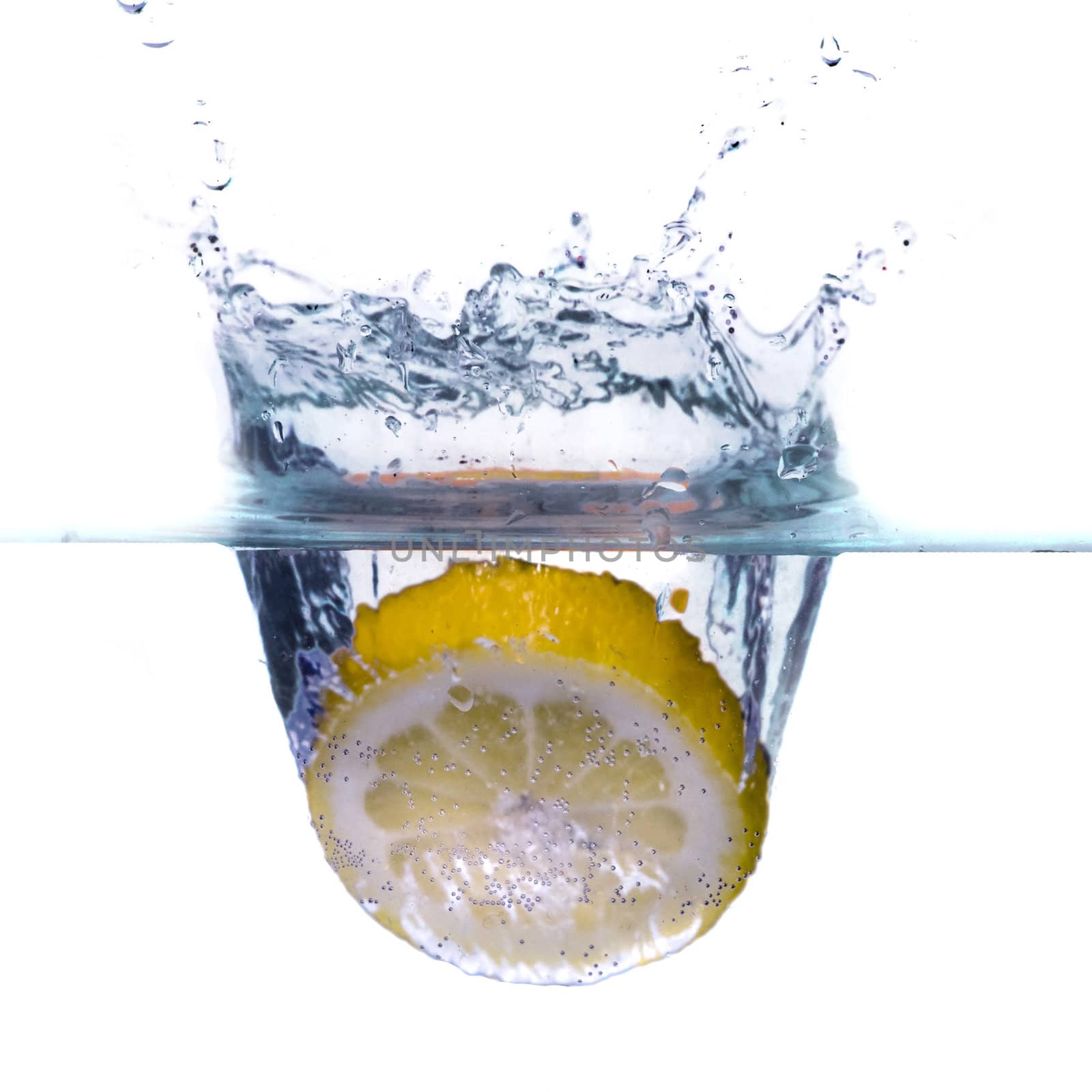 lemon splashing in pure water isolated on white background