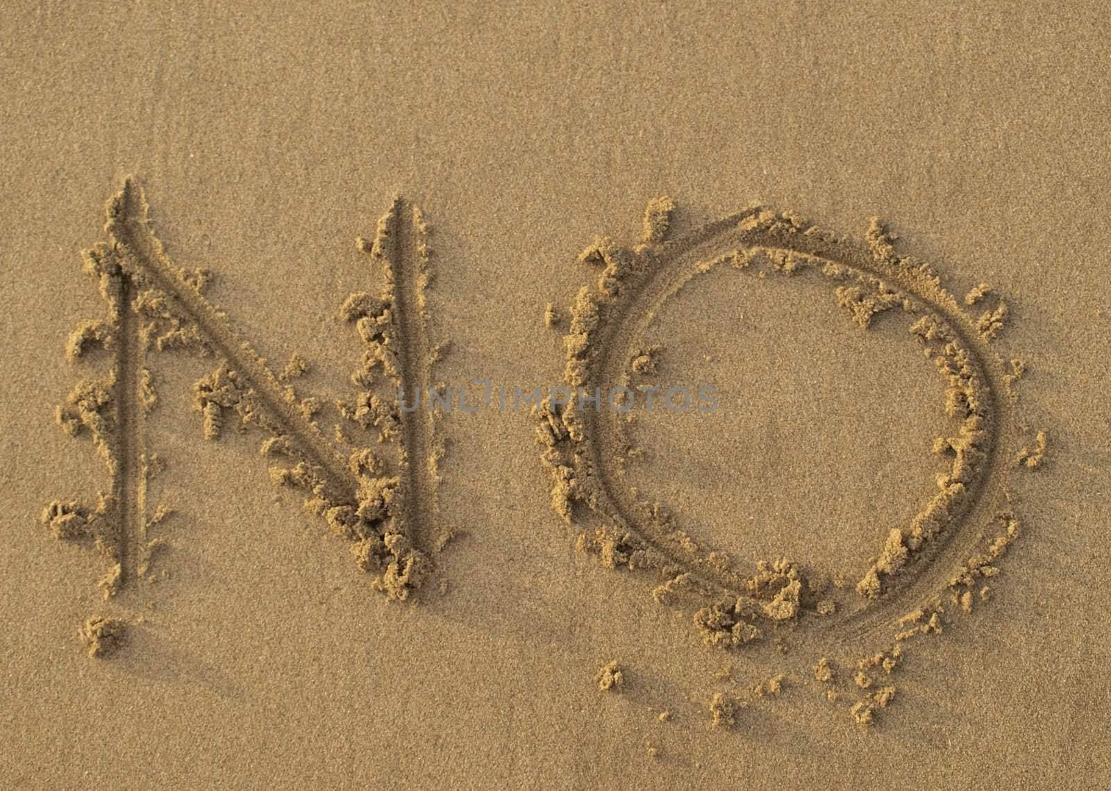 Word no written on the beach sand by Alminaite