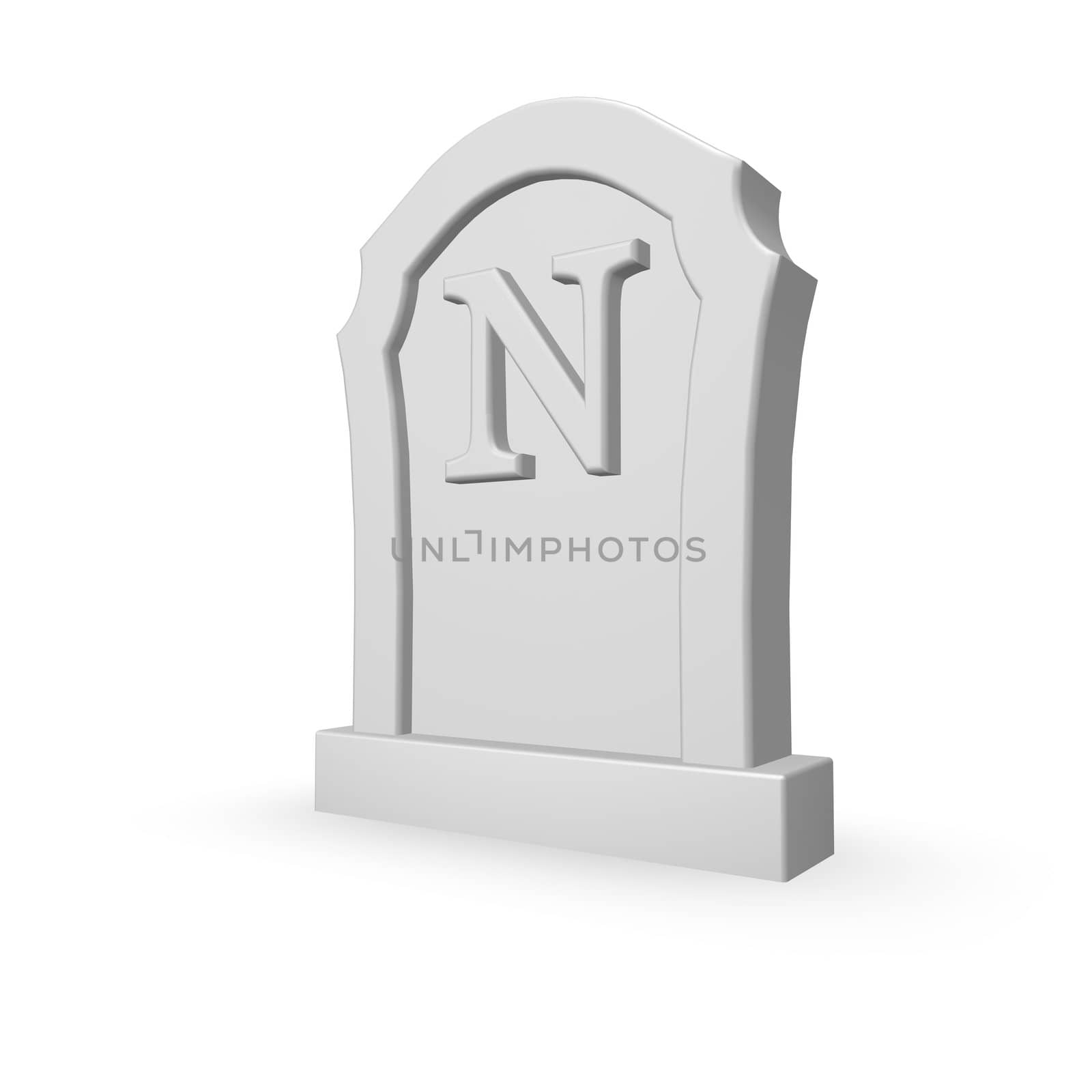 gravestone with uppercase letter n on white background - 3d illustration