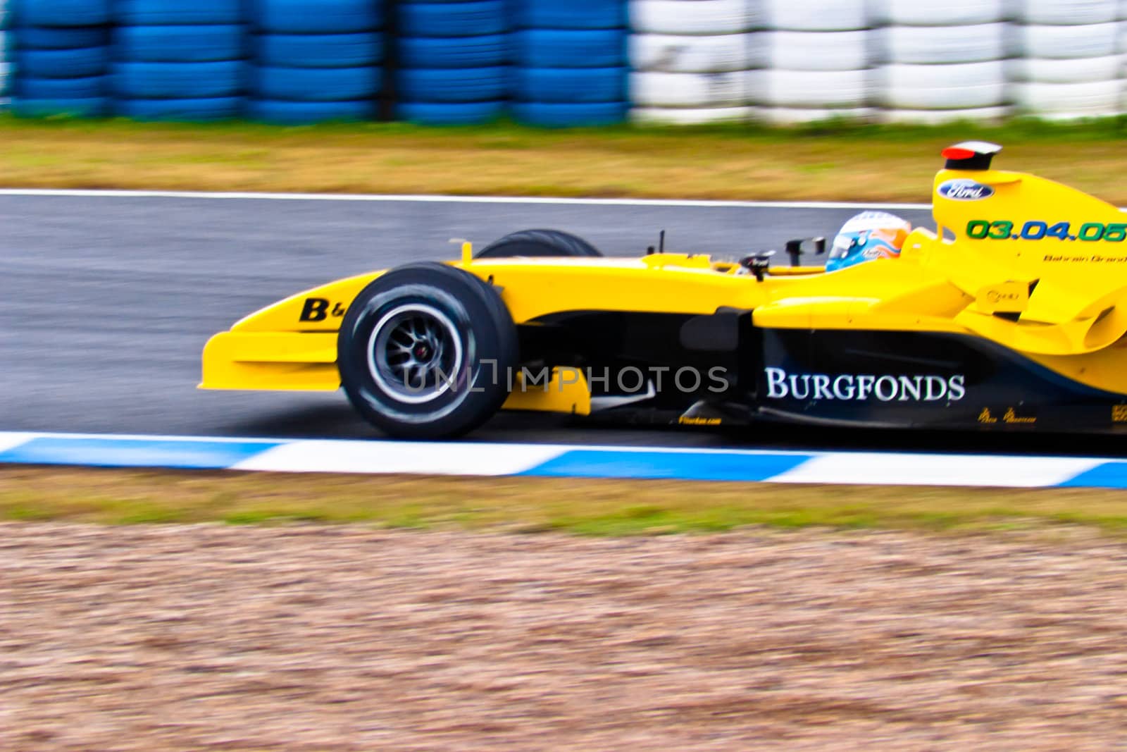 JEREZ DE LA FRONTERA, SPAIN - DEC 04: Robert Doornbos of Jordan F1 races during a training session on December 04, 2004, in Jerez de la Frontera, Spain