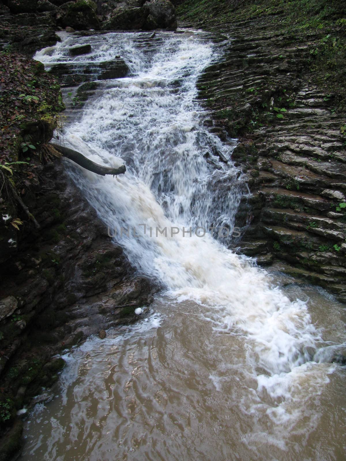 Falls; mountains; caucasus; the river; a stream; splashes; a moisture; a stream; water; rocks; a relief; the nature