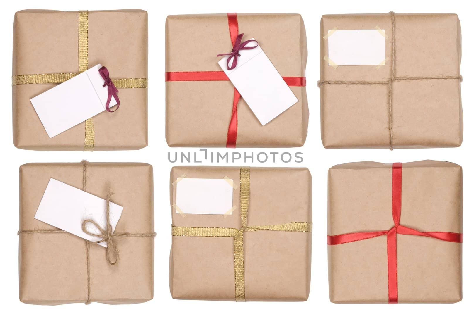 gift box with ribbon and blank label on white background