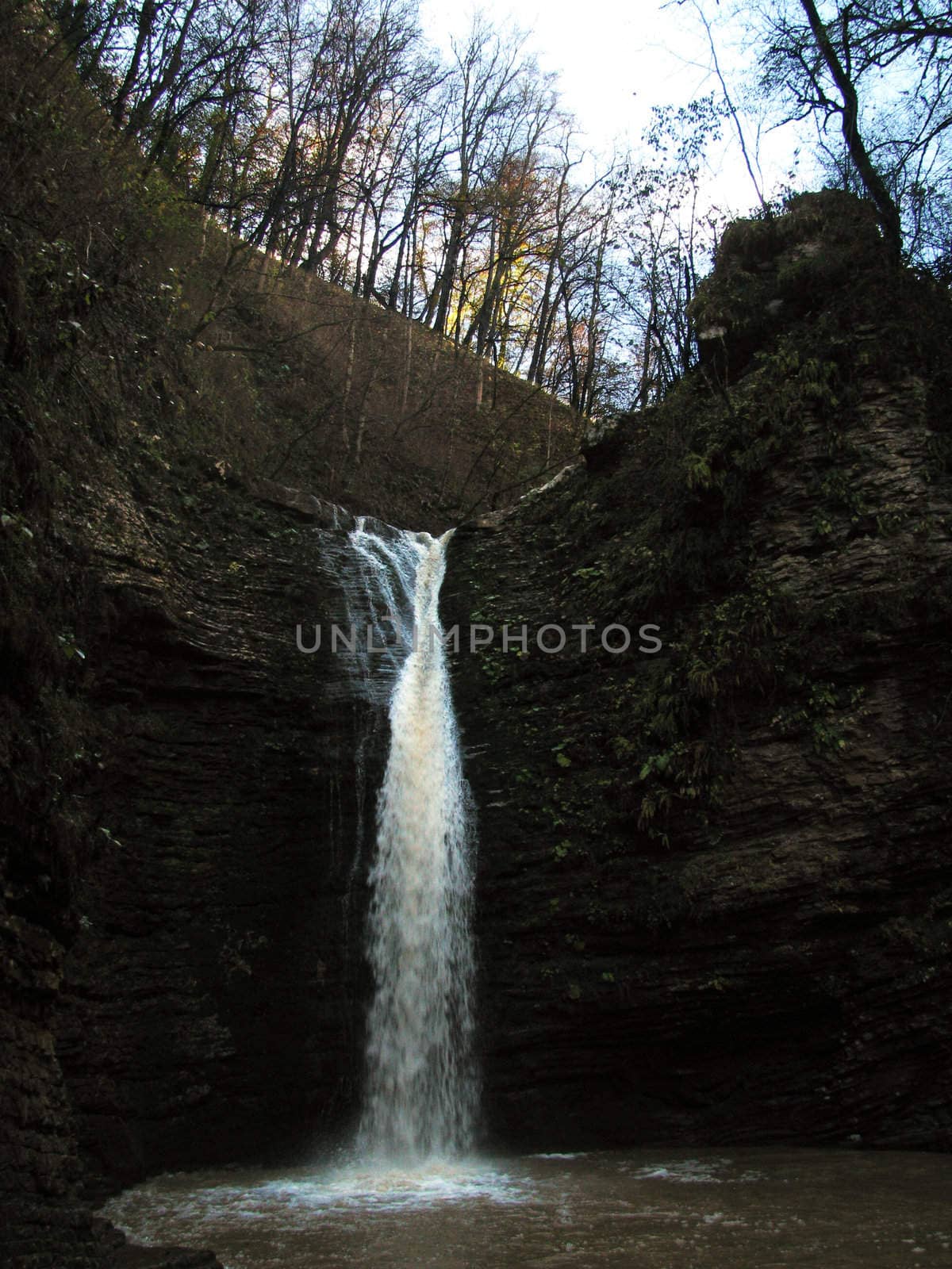 Falls; mountains; caucasus; the river; a stream; splashes; a moisture; a stream; water; rocks; a relief; the nature