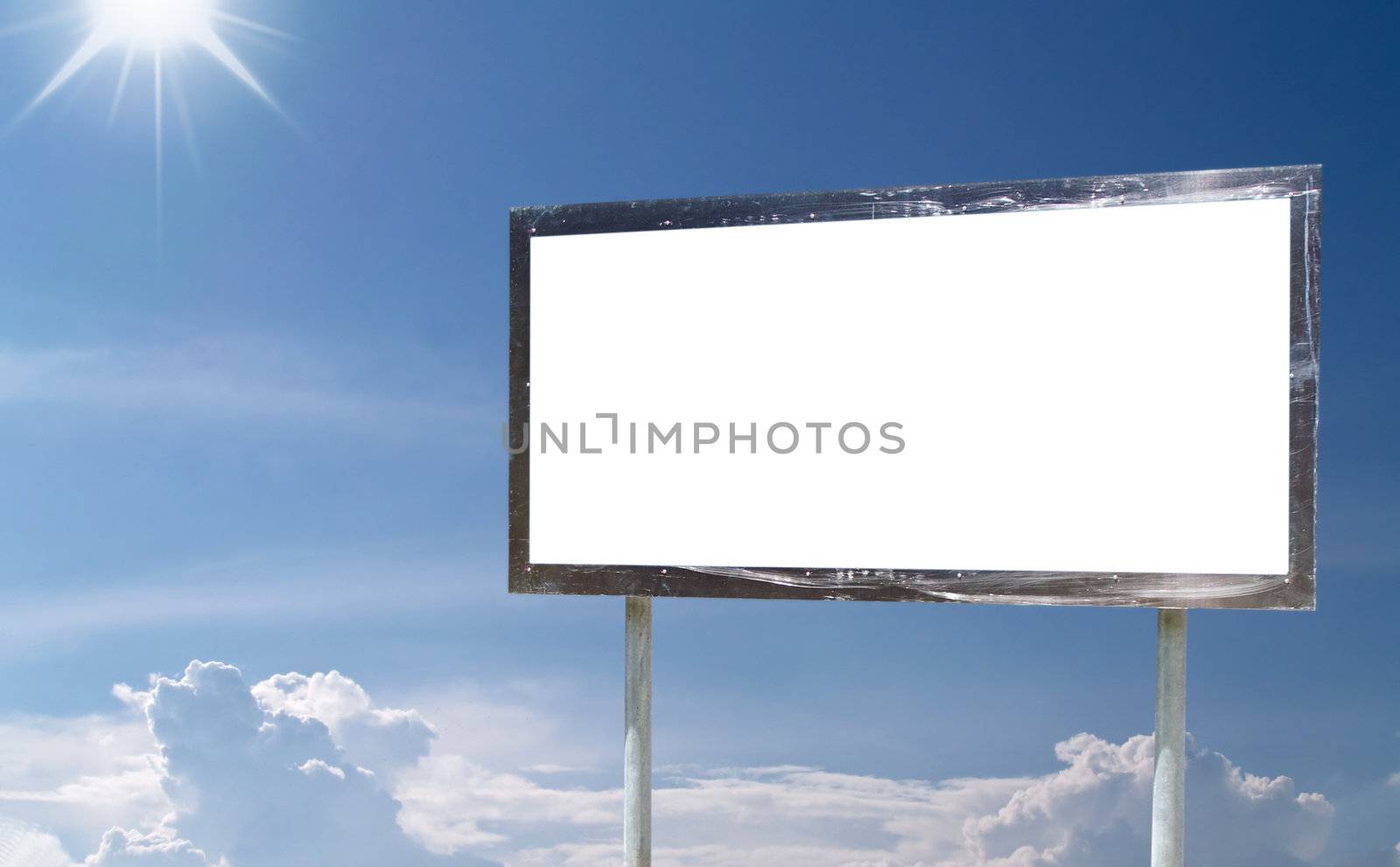 Blank billboard with cloudy sky on background