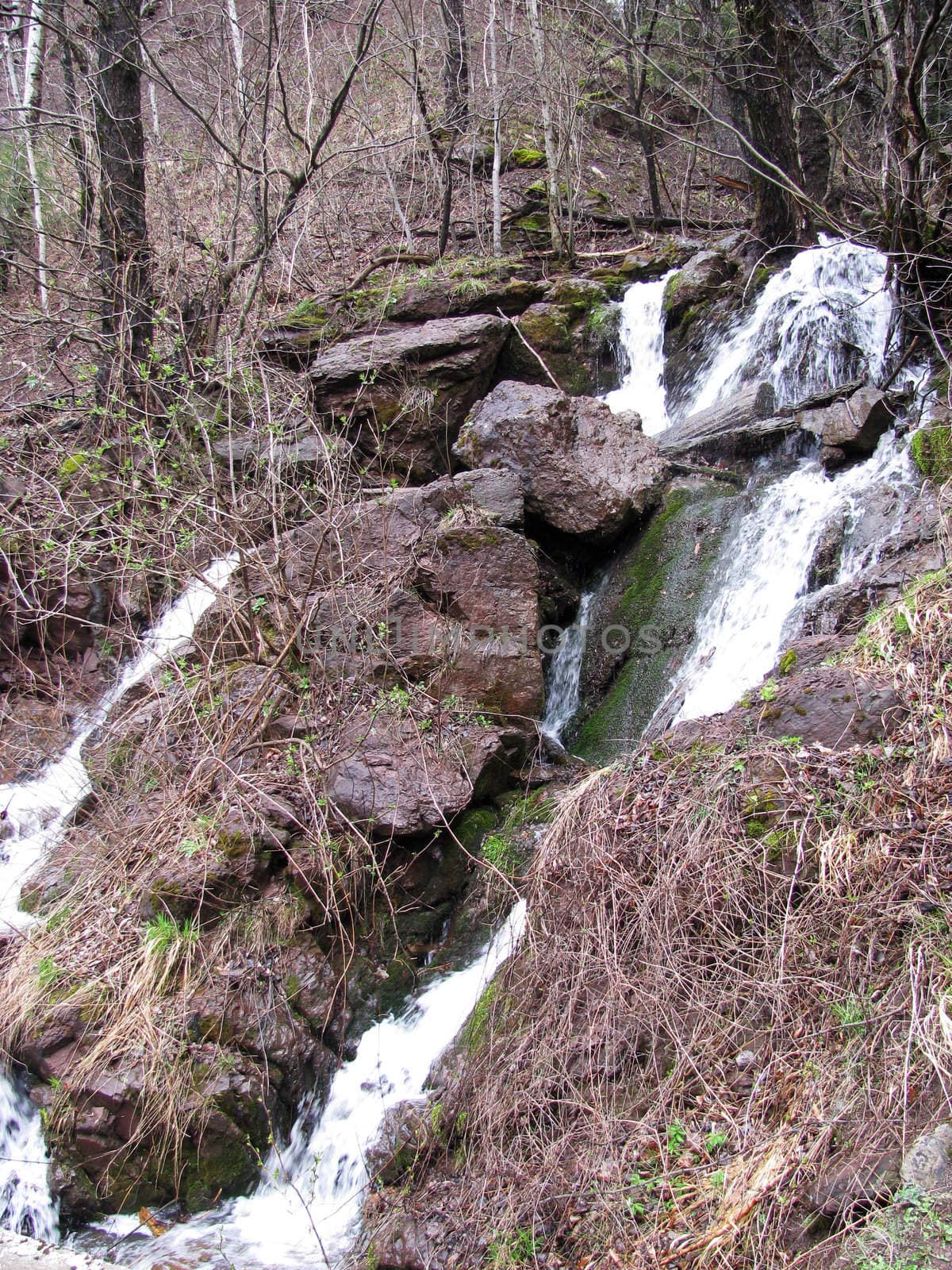 Falls; mountains; caucasus; the river; a stream; splashes; a moisture; a stream; water; rocks; a relief; the nature