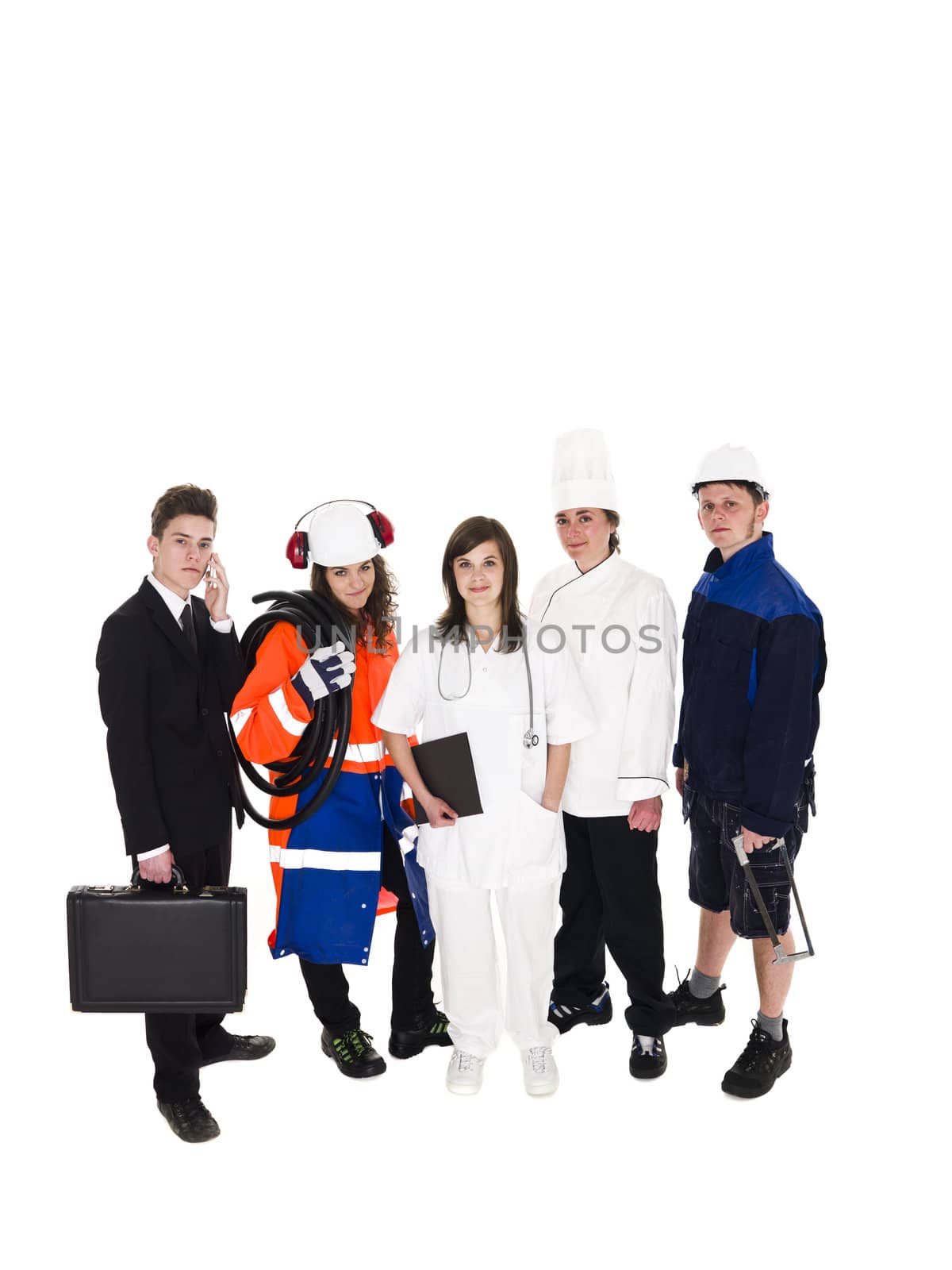 Group of people with different occupations isolated on white background