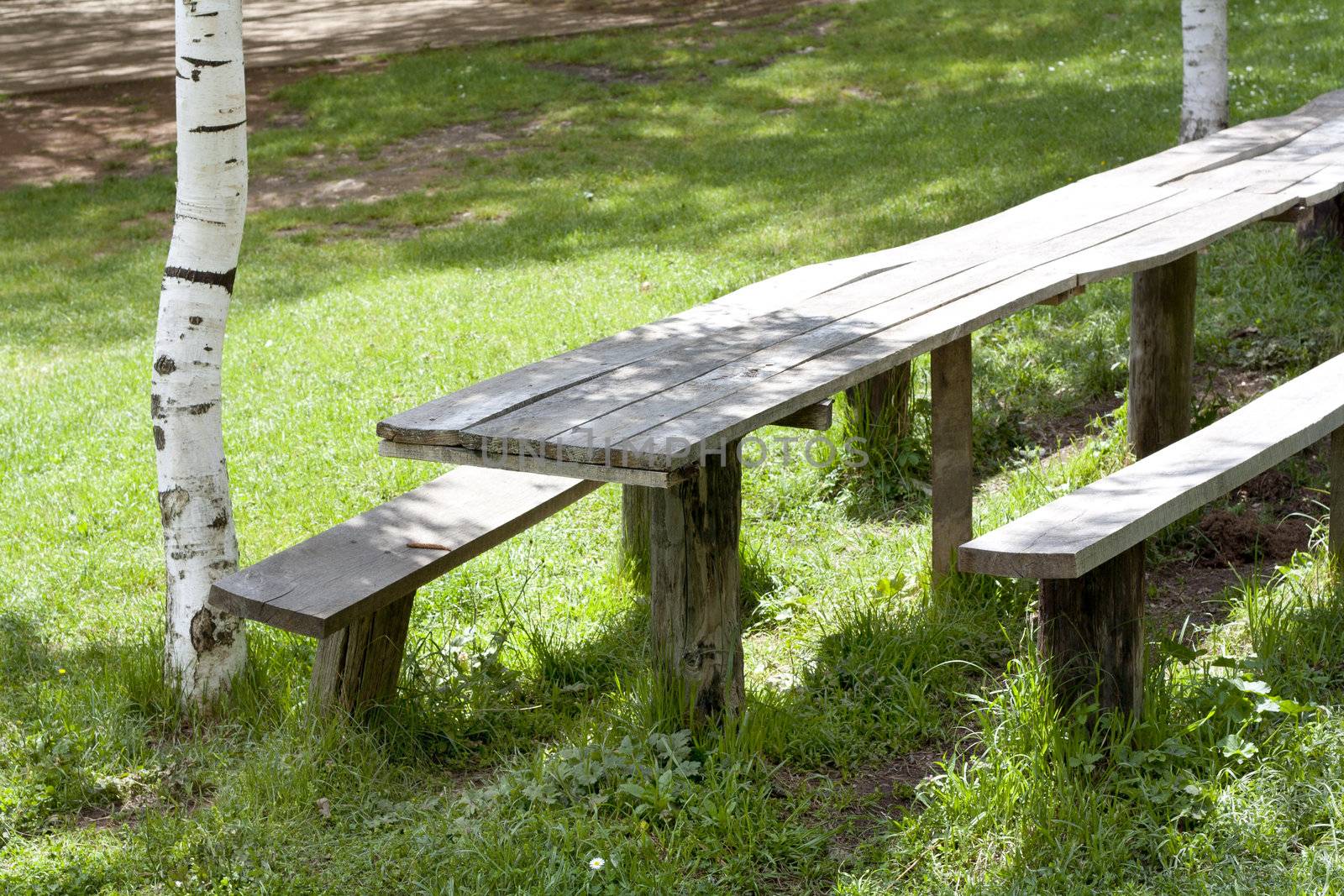 Old wooden bench and table