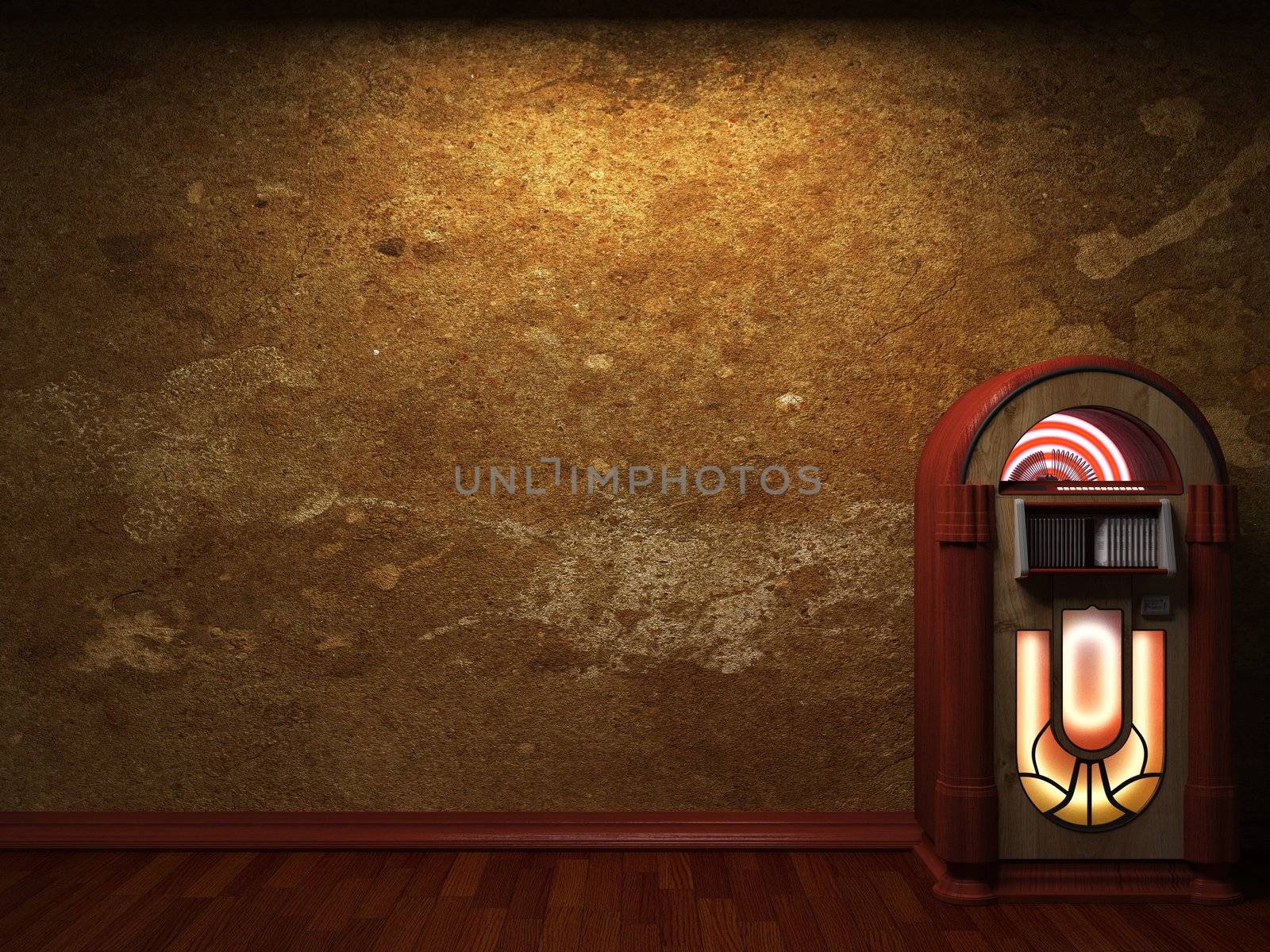 old concrete wall and jukebox made in 3D graphics