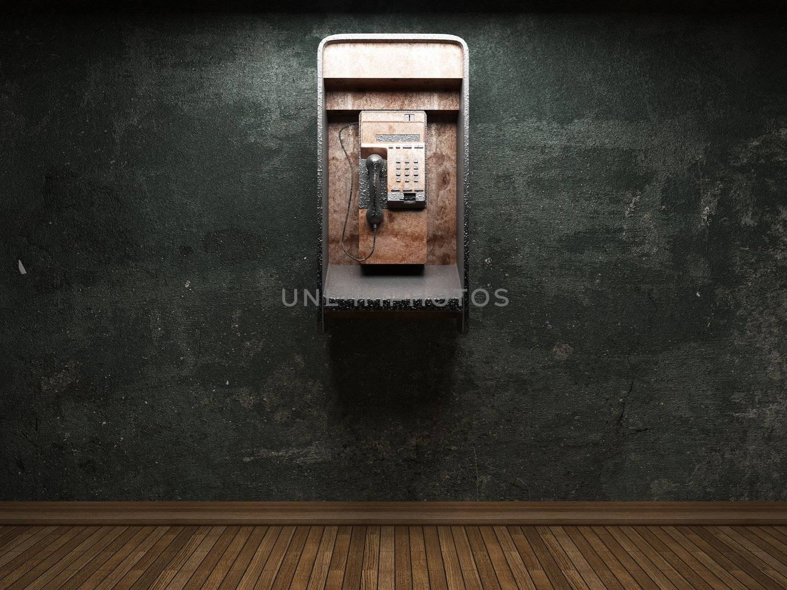 old concrete wall and telephone booth by icetray