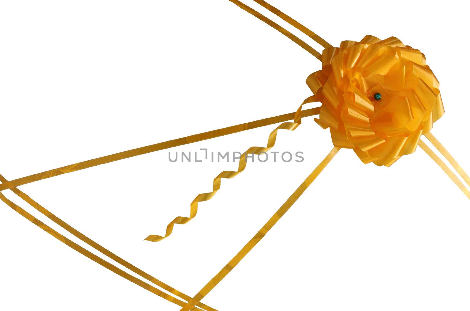 Yellow tape with a bow on white background