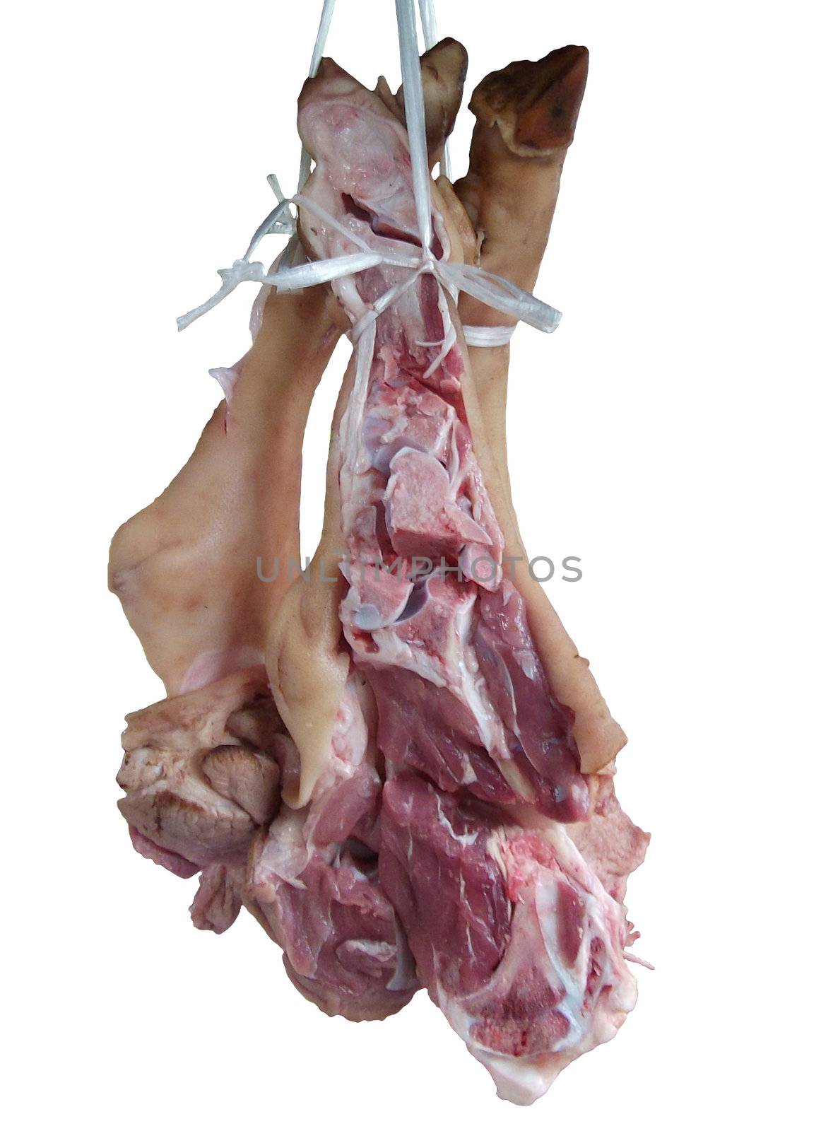 Legs of pork to hang at market