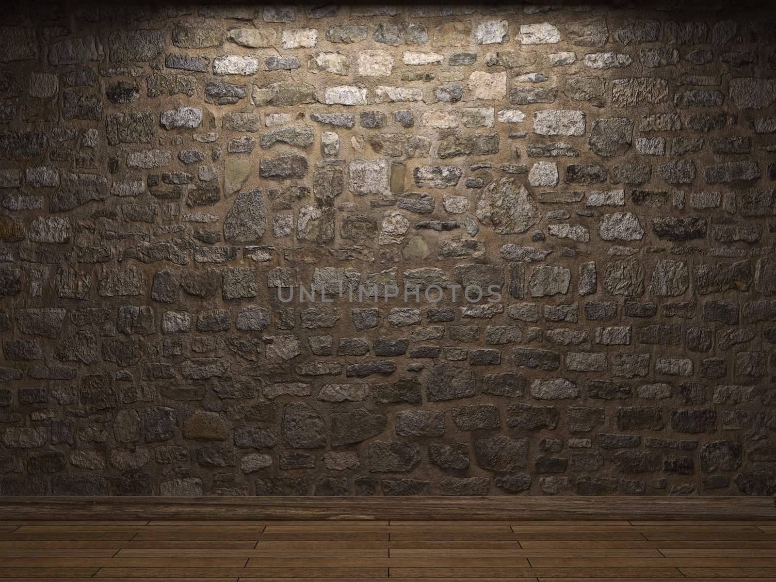 illuminated stone wall made in 3D graphics