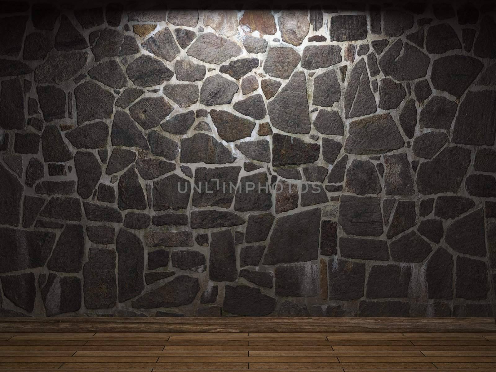 illuminated stone wall made in 3D graphics