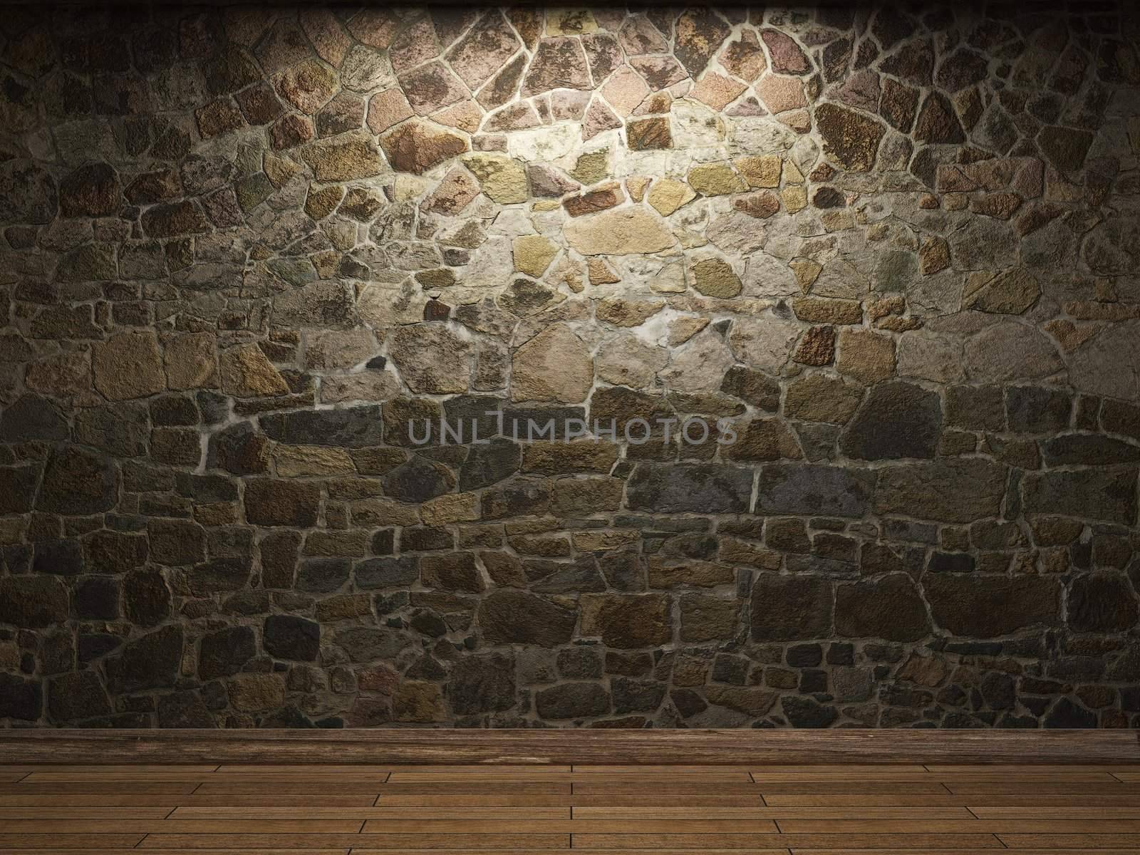 illuminated stone wall made in 3D graphics