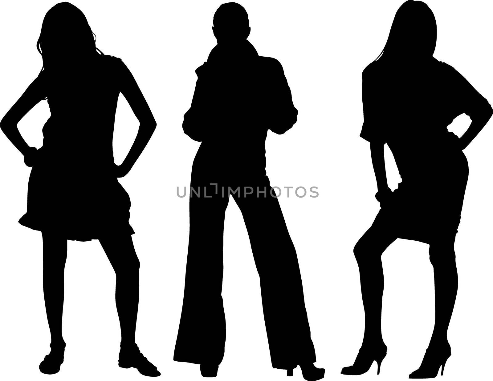 Three sexy girls vectors silhouette