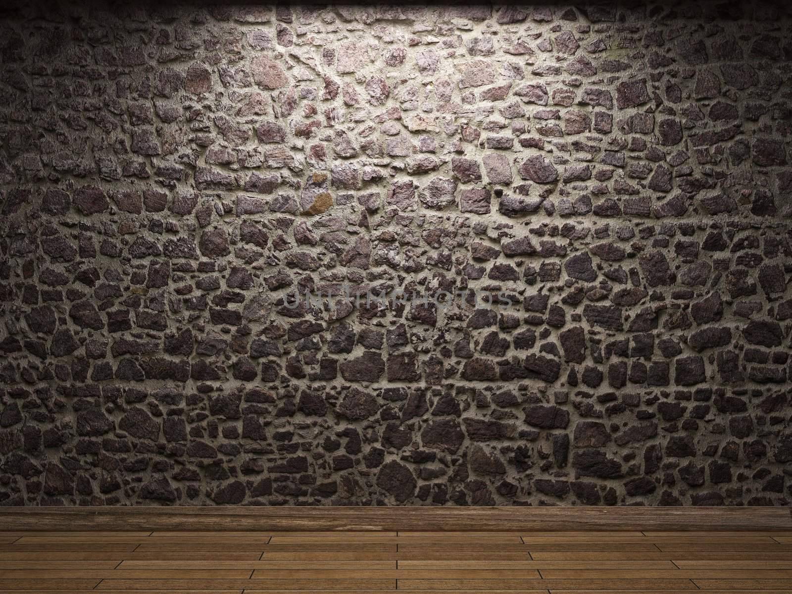 illuminated stone wall made in 3D graphics