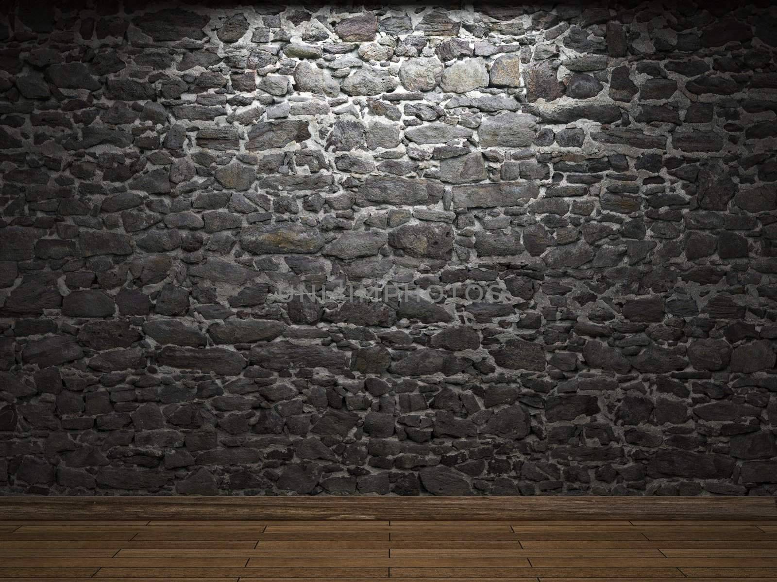 illuminated stone wall made in 3D graphics