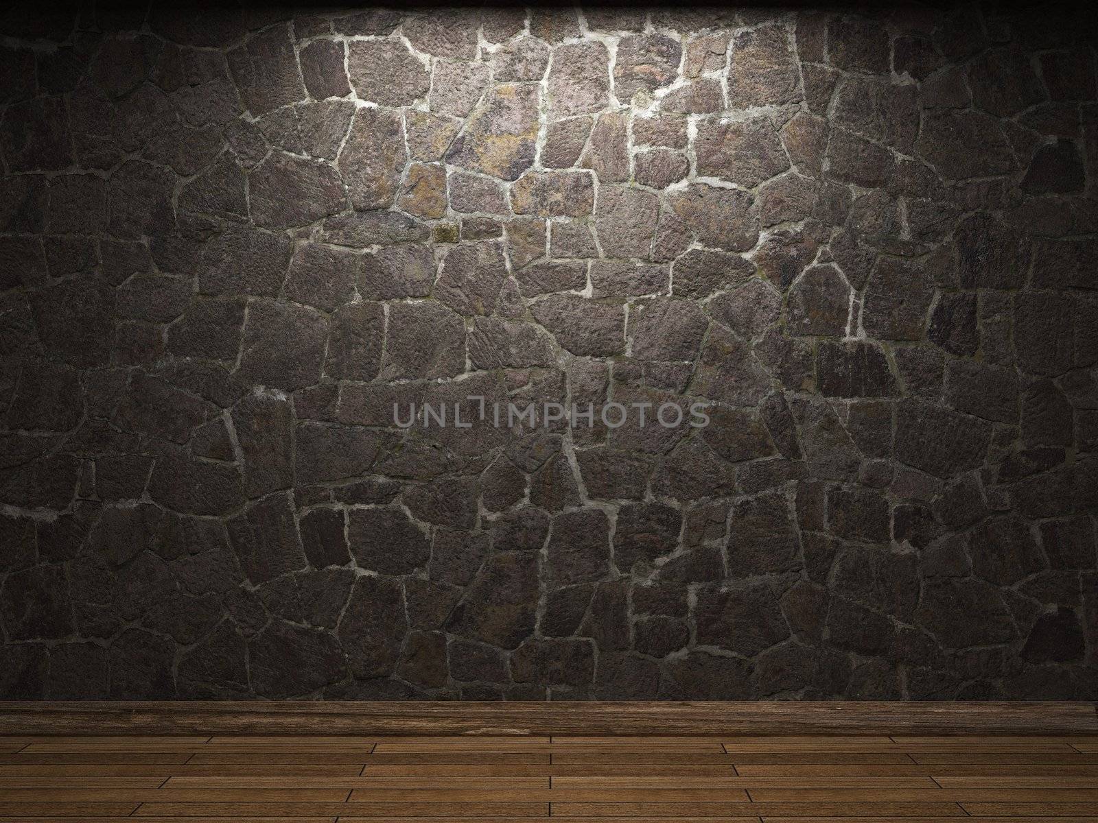 illuminated stone wall made in 3D graphics