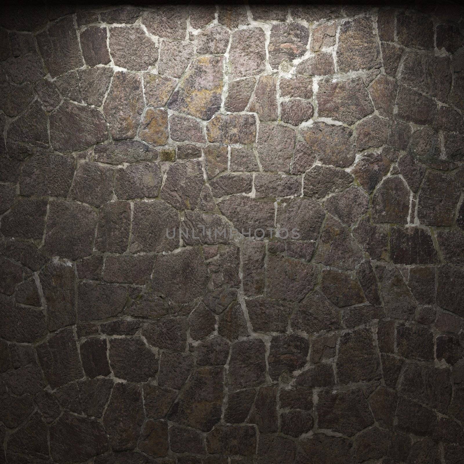 illuminated stone wall made in 3D graphics
