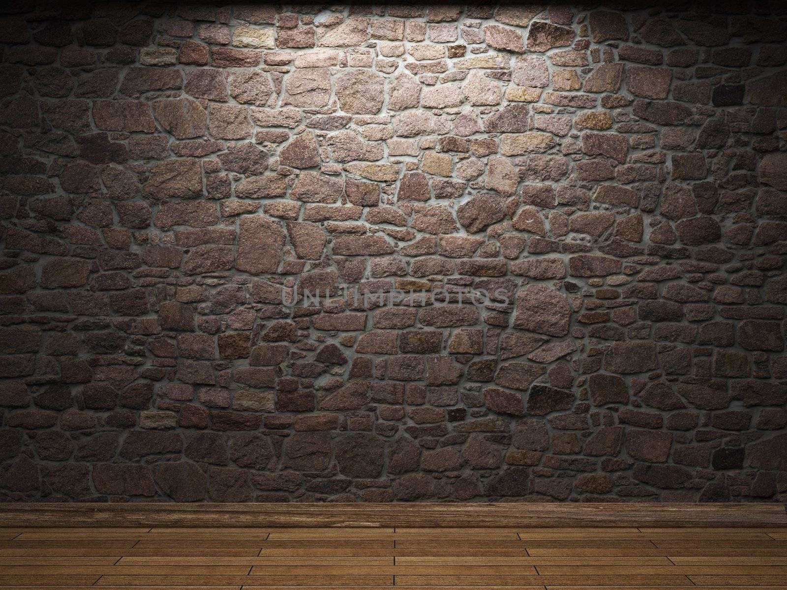 illuminated stone wall made in 3D graphics