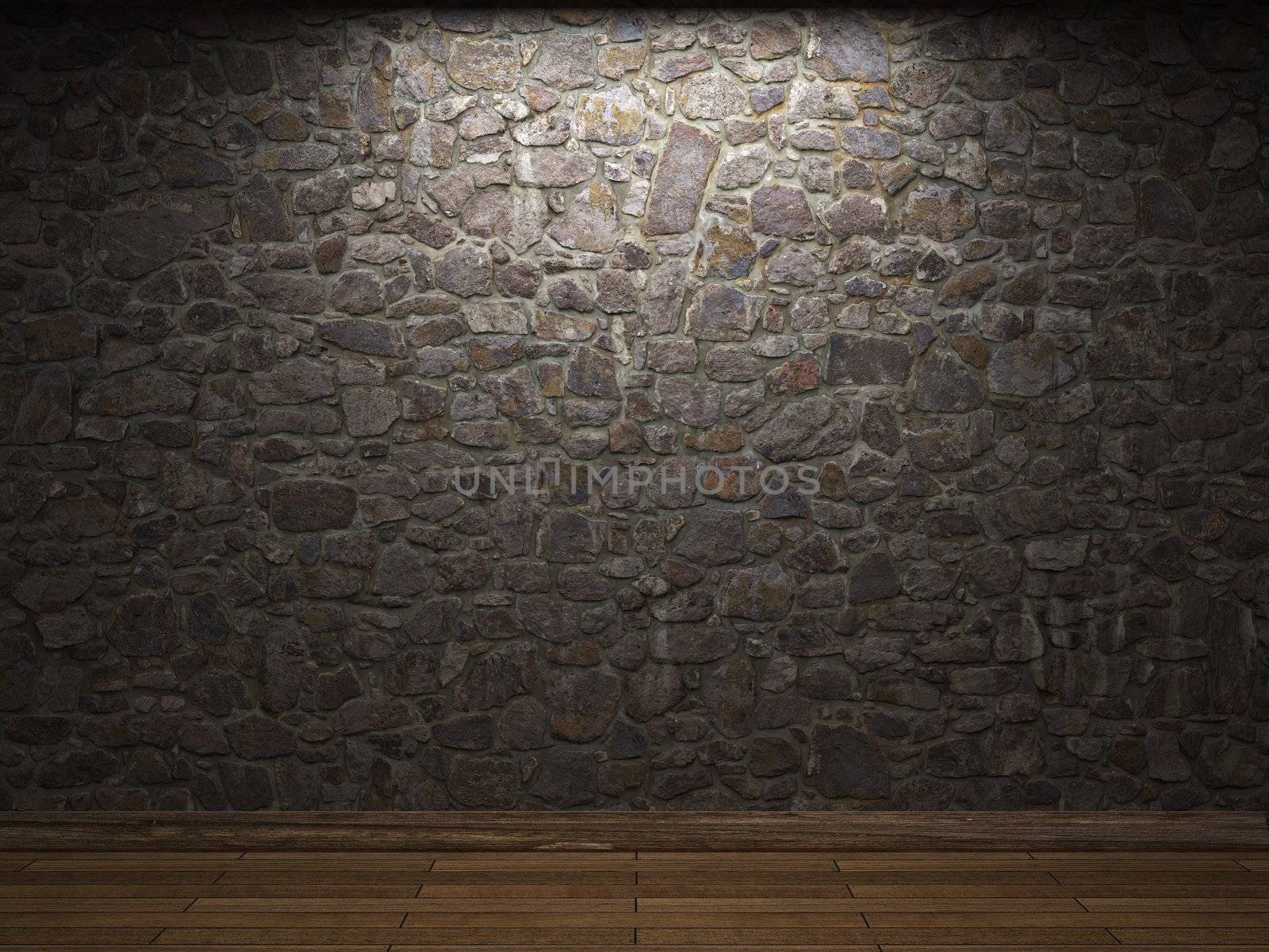 illuminated stone wall made in 3D graphics