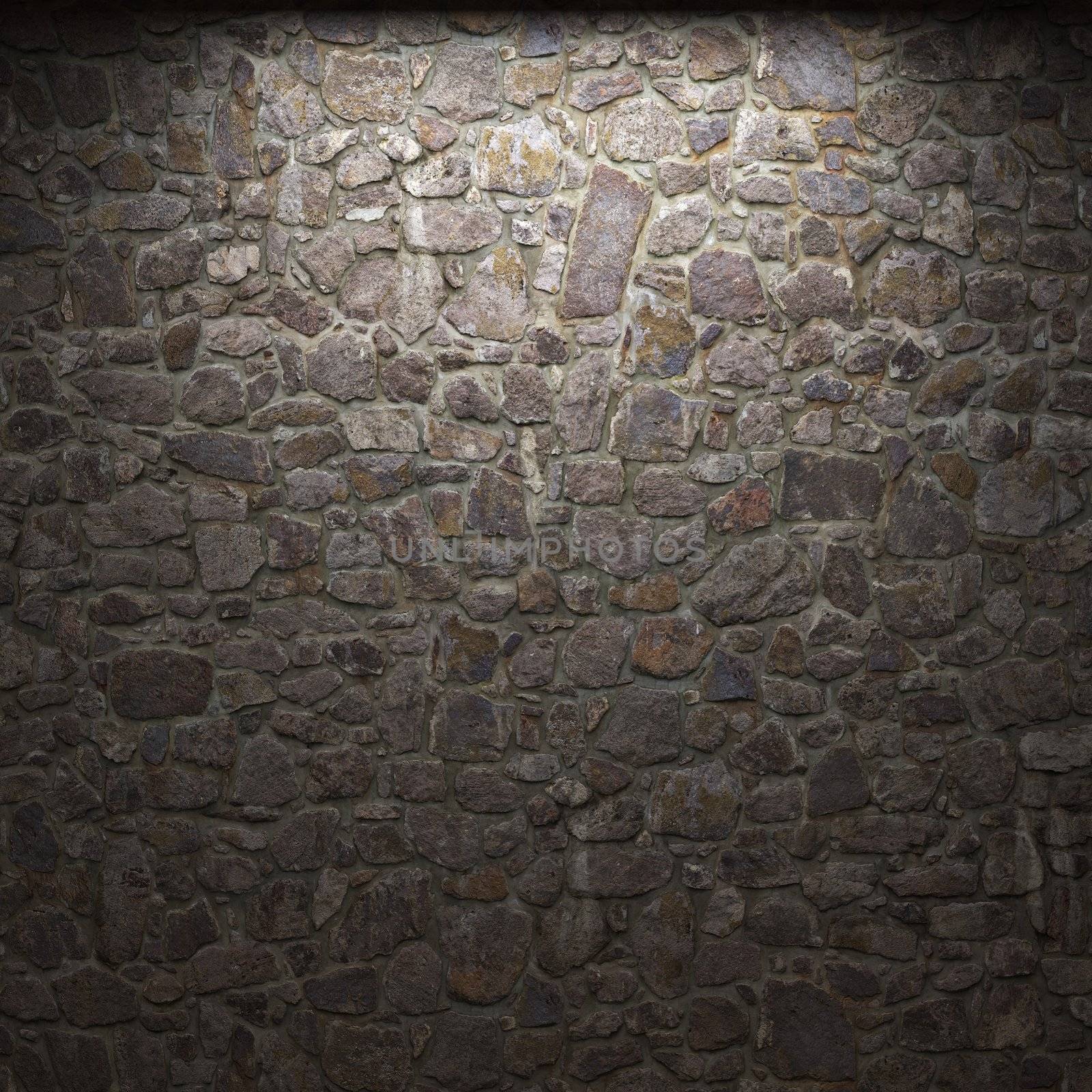 illuminated stone wall made in 3D graphics