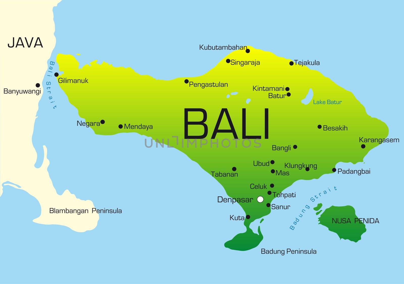 Vector map of Bali country colored by national flag