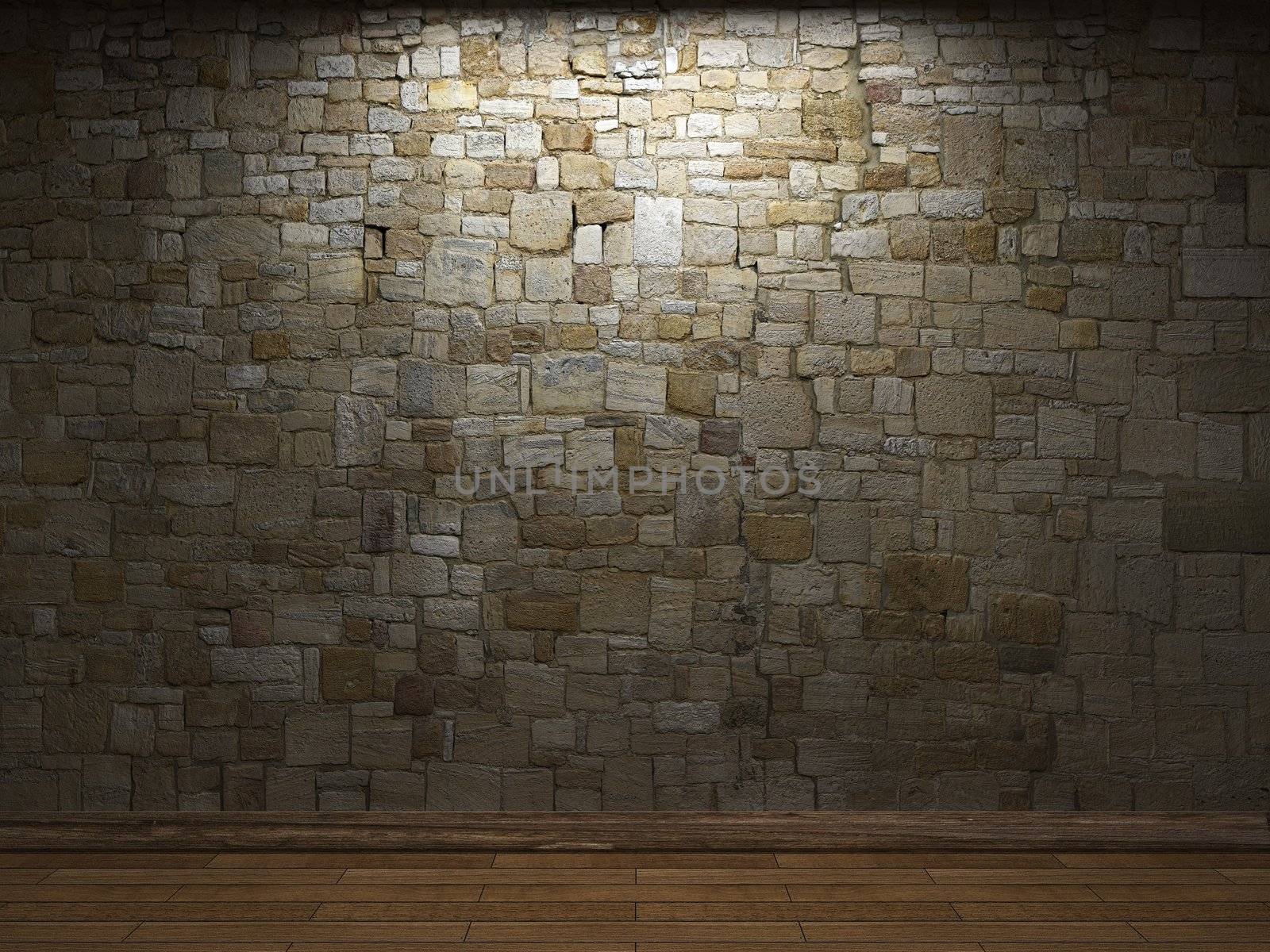 illuminated stone wall made in 3D graphics